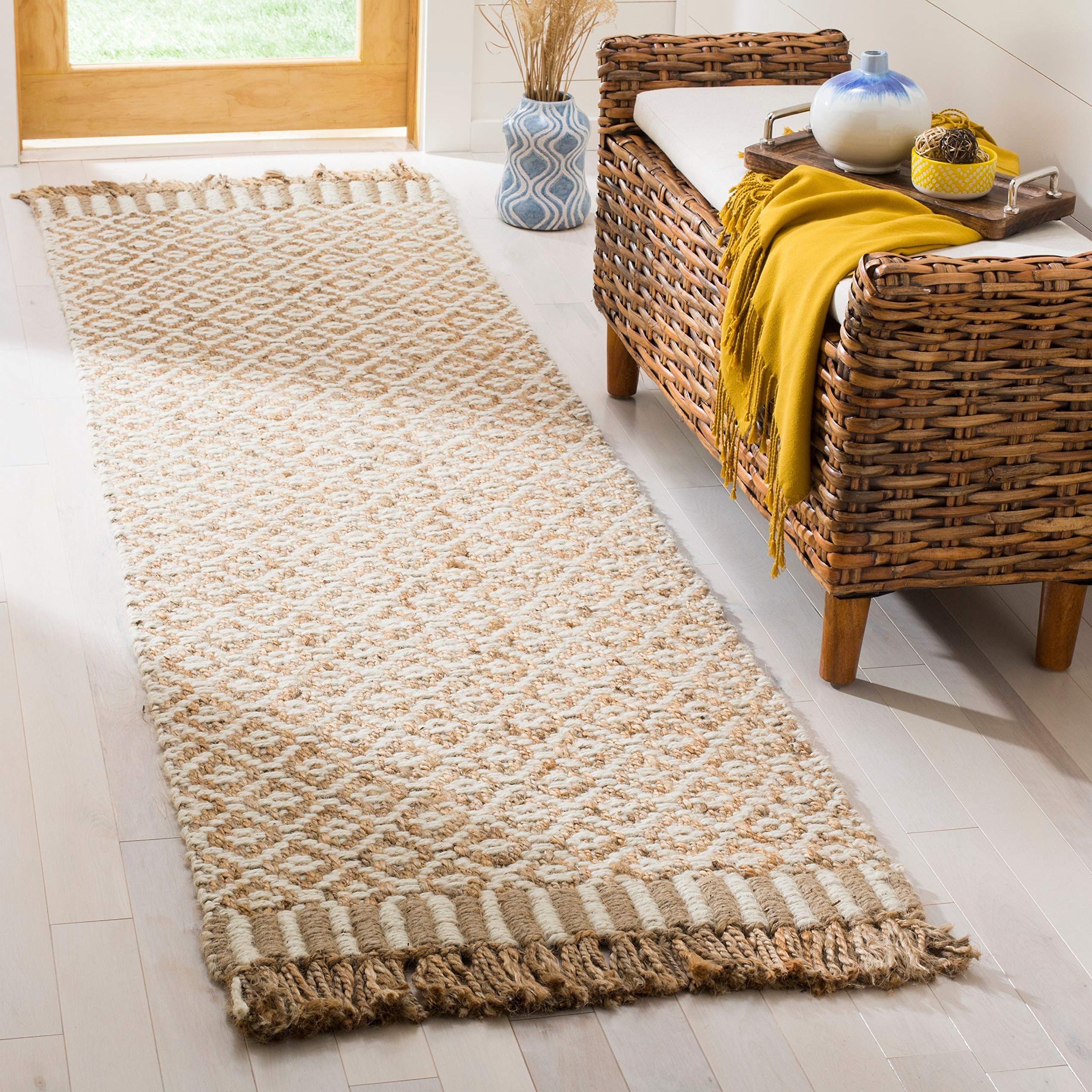 SAFAVIEH Handmade Boho Jute Area Rug 9' x 9' Square - Natural & Ivory Farmhouse Style with Fringe | Eco-Friendly Natural Fiber for High Traffic Living Room, Bedroom, Dining Room | Durable & Stylish Floor Decor (NF182A)
