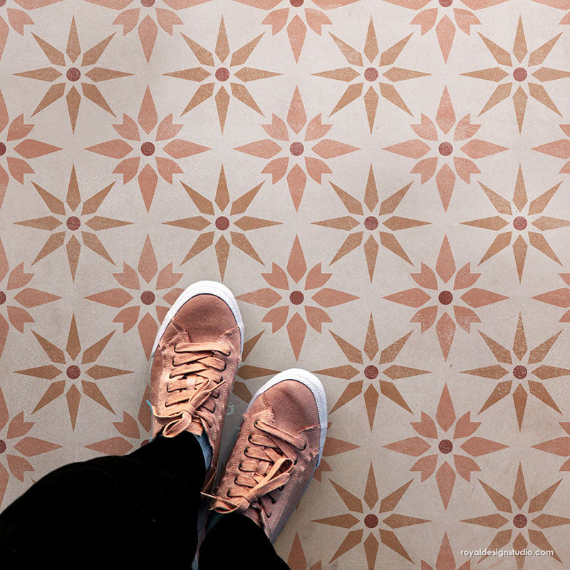 Starz Tile Allover Stencil - Reusable DIY Wall & Floor Stenciling Kit for Home Decor, Bathroom, Kitchen Backsplash - Perfect for Painting Patterns on Ceramic, Wood, Concrete Surfaces