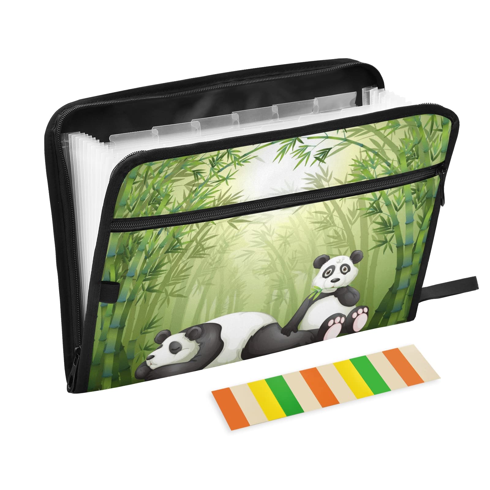 UMIRIKO Panda Bamboo 13-Pocket Expanding File Folder with Sticky Labels - Accordion Organizer for A4 Letter Size Documents - Zippered Closure File Storage - Perfect for Office, School, and Home Organization