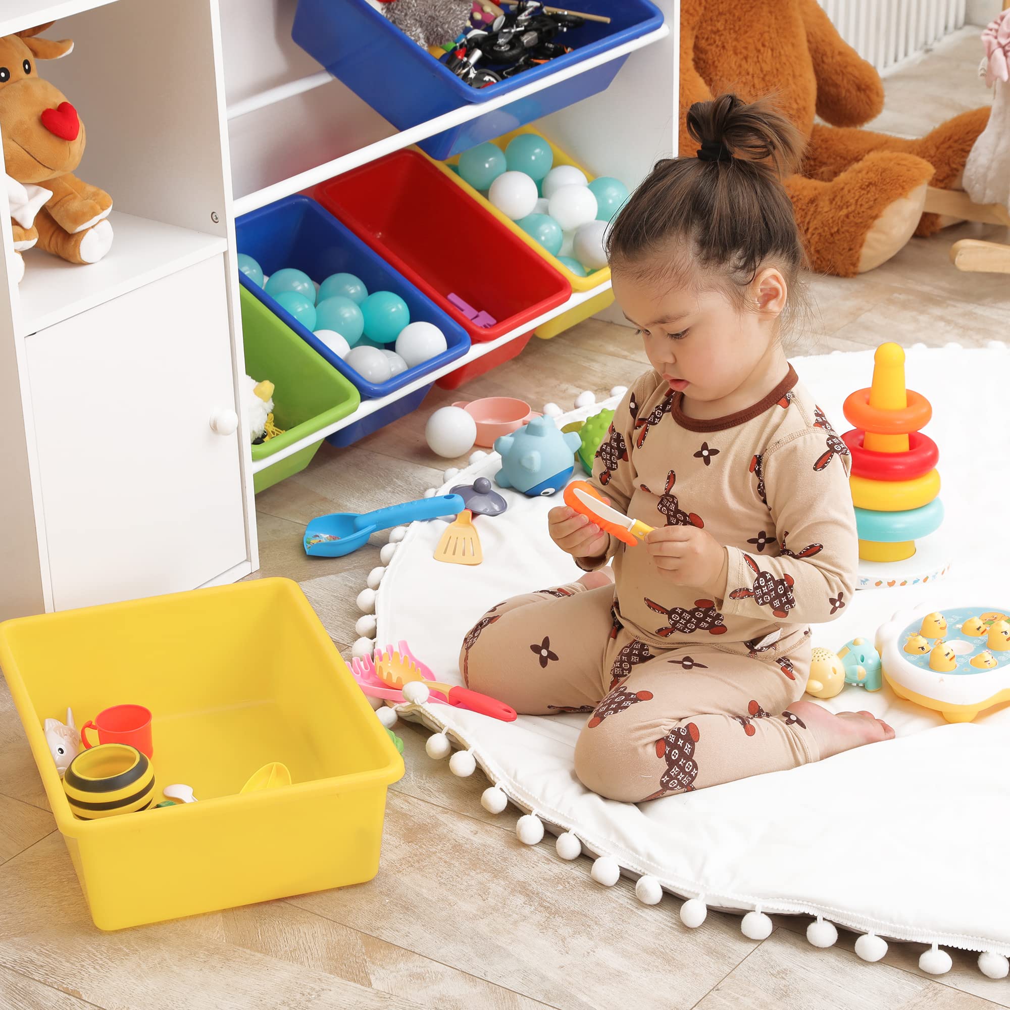 8-Bin Kids Toy Storage Organizer with Removable Bins, 4-Tier Toy Shelf for Playroom, Nursery & Classroom - Perfect for Organizing Stuffed Animals, Books & Toys in Bedrooms or Daycare Centers
