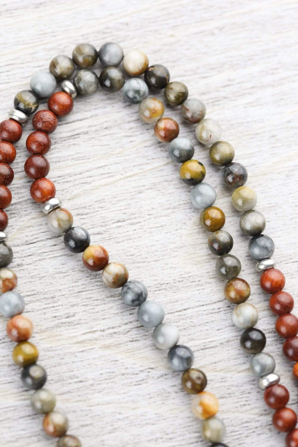 Hawkeye and Wood Mandala Mala Beads - Handcrafted Meditation & Prayer Necklace for Yoga, Mindfulness & Spiritual Healing