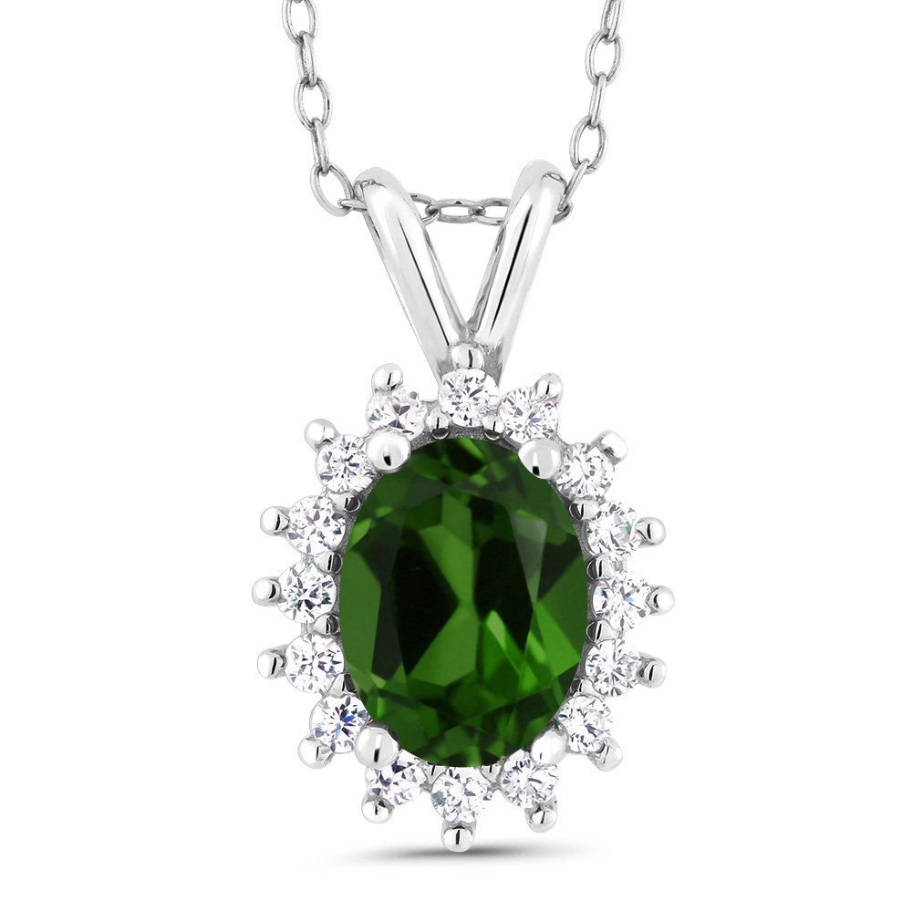 Gem Stone King 925 Sterling Silver Oval Gemstone Birthstone Pendant Necklace for Women | 8X6MM Oval Halo Pendant with 18 Inch Chain | Perfect Gift for Birthday, Anniversary & Mother's Day