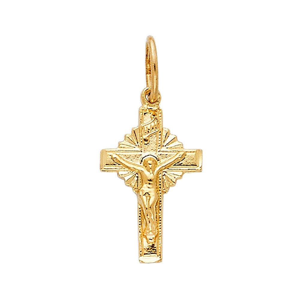 14K Yellow Gold Tiny Crucifix Pendant Necklace - 10x16mm Religious Jewelry for Women, Perfect Gift for Baptism, First Communion & Everyday Wear
