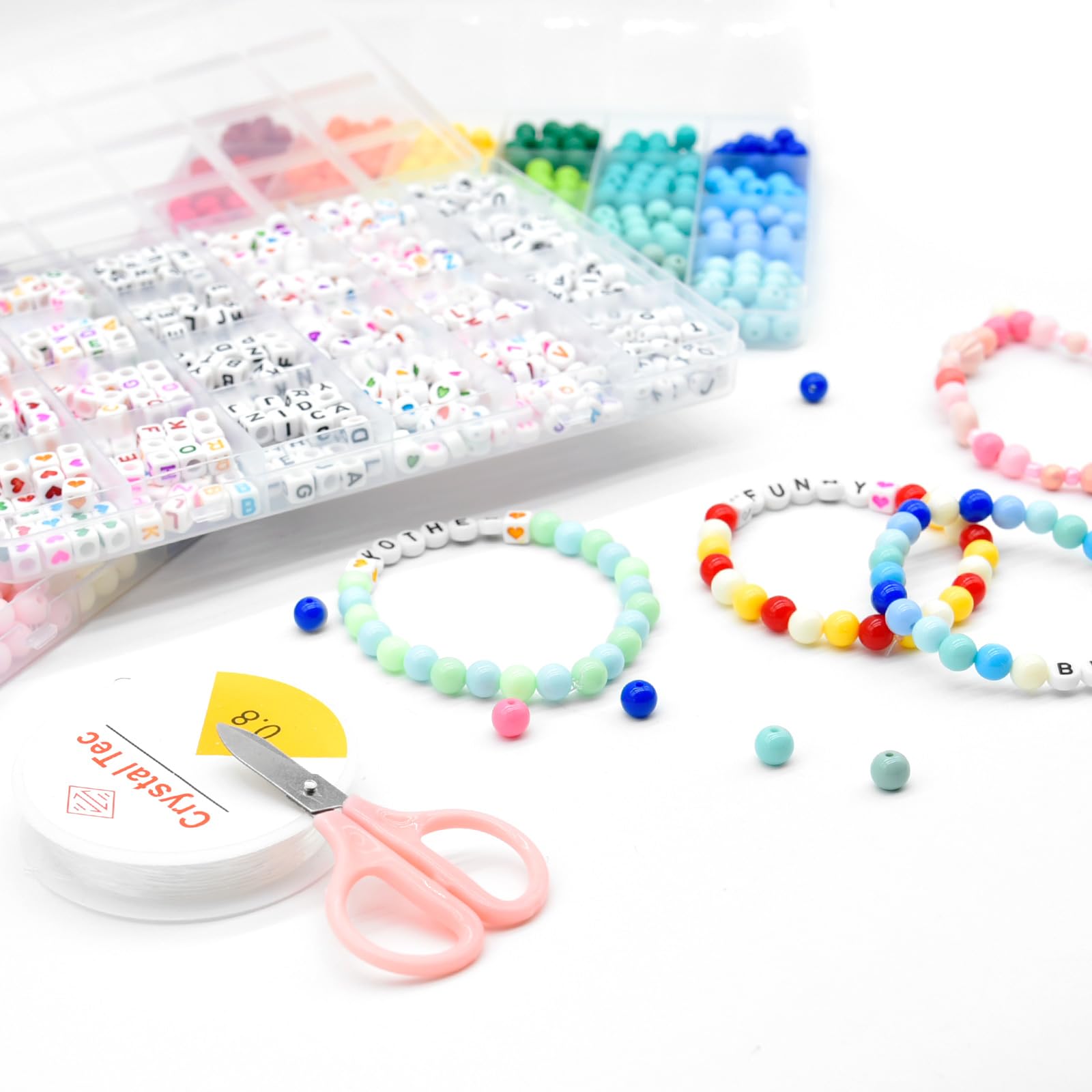2500PCS Friendship Bracelet Making Kit with 8mm Rainbow Kandi Beads, 1200 Letter Beads & 48 Color Acrylic Beads - DIY Jewelry Craft Supplies for Teens, Kids, Parties & Gifts