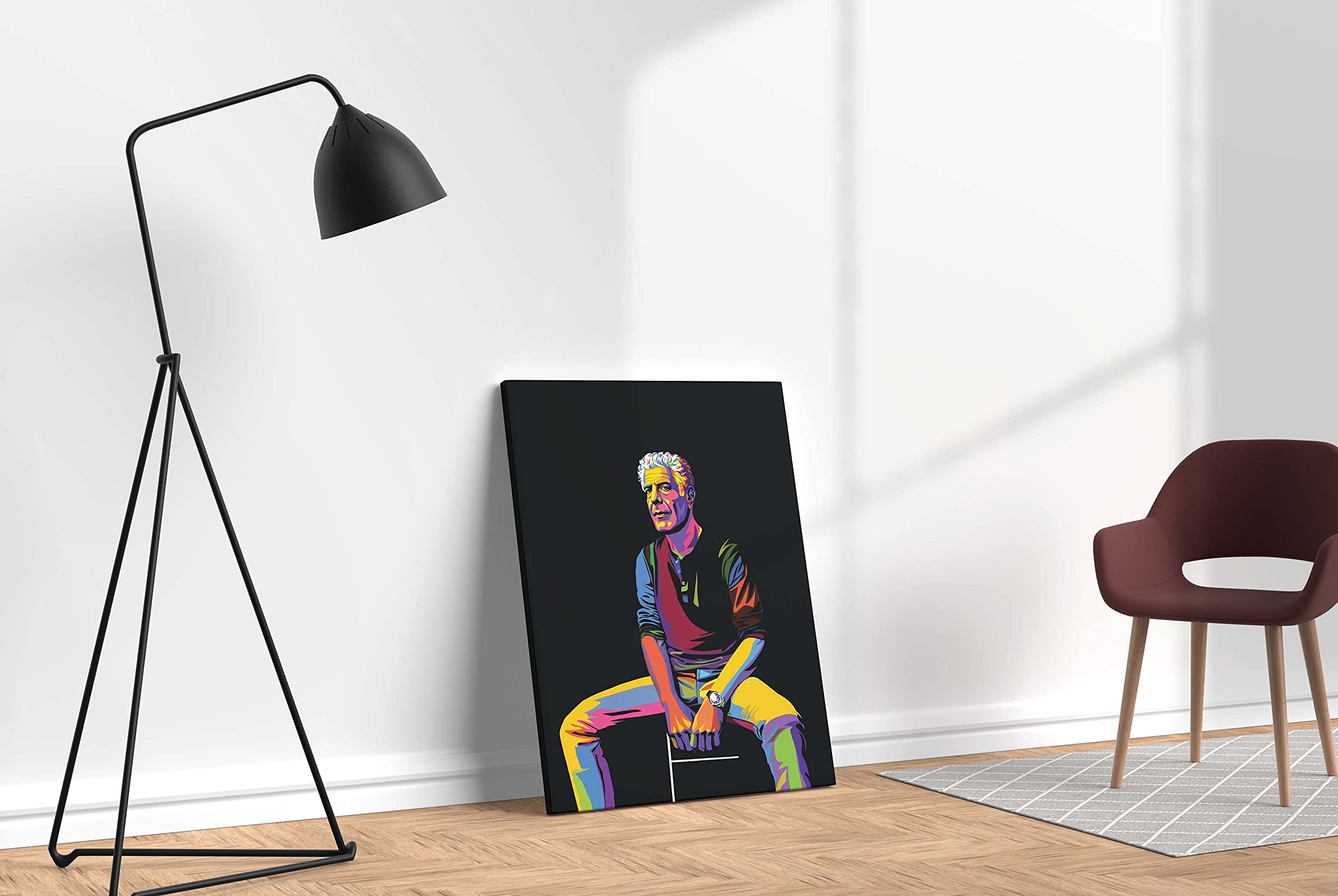 Anthony Bourdain Mighty Framed Pop Art Canvas - 16x16 Inch Ready-to-Hang Wall Decor with Pecan Floater Frame | Perfect for Living Room, Bedroom & Office Wall Art