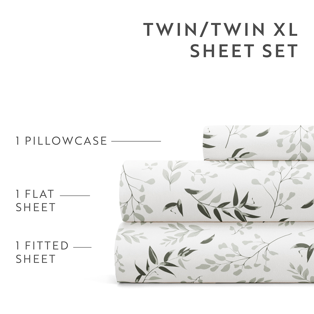Tossed Foliage 4-Piece Printed Cotton Bed Sheet Set - Queen Size, Soft & Breathable for Comfortable Sleep