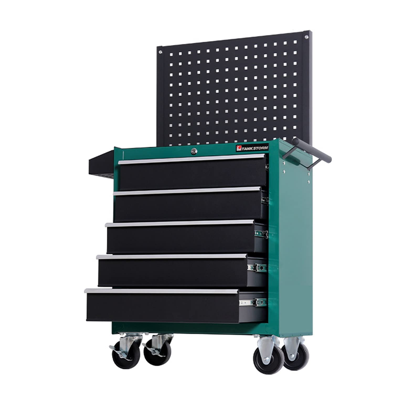 Heavy Duty 4-Drawer Rolling Tool Chest with Detachable Backboard - Black & Green Steel Tool Box Cabinet for Mechanics, DIY & Workshop Organization - Perfect for Garage, Auto Repair & Home Improvement Projects