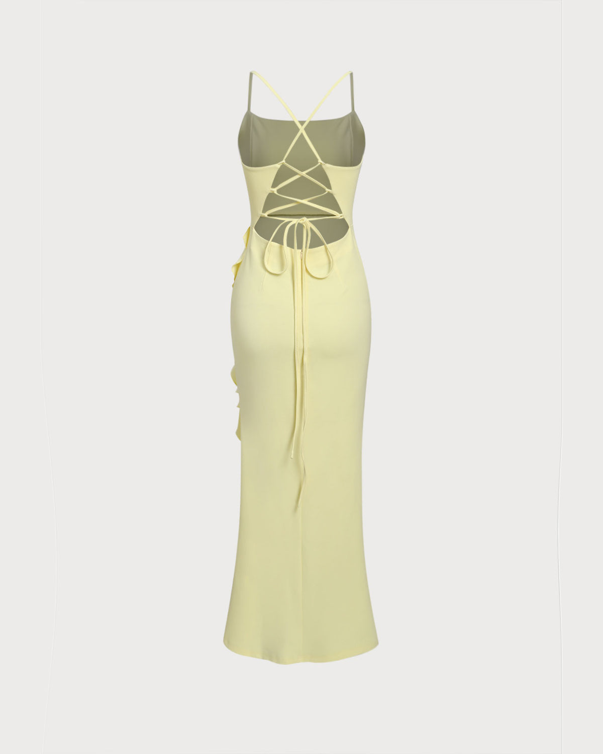 Elegant Yellow Ruffle Backless Slit Maxi Dress for Women | Summer Beach Party & Evening Gown | Perfect for Weddings, Vacations & Date Nights