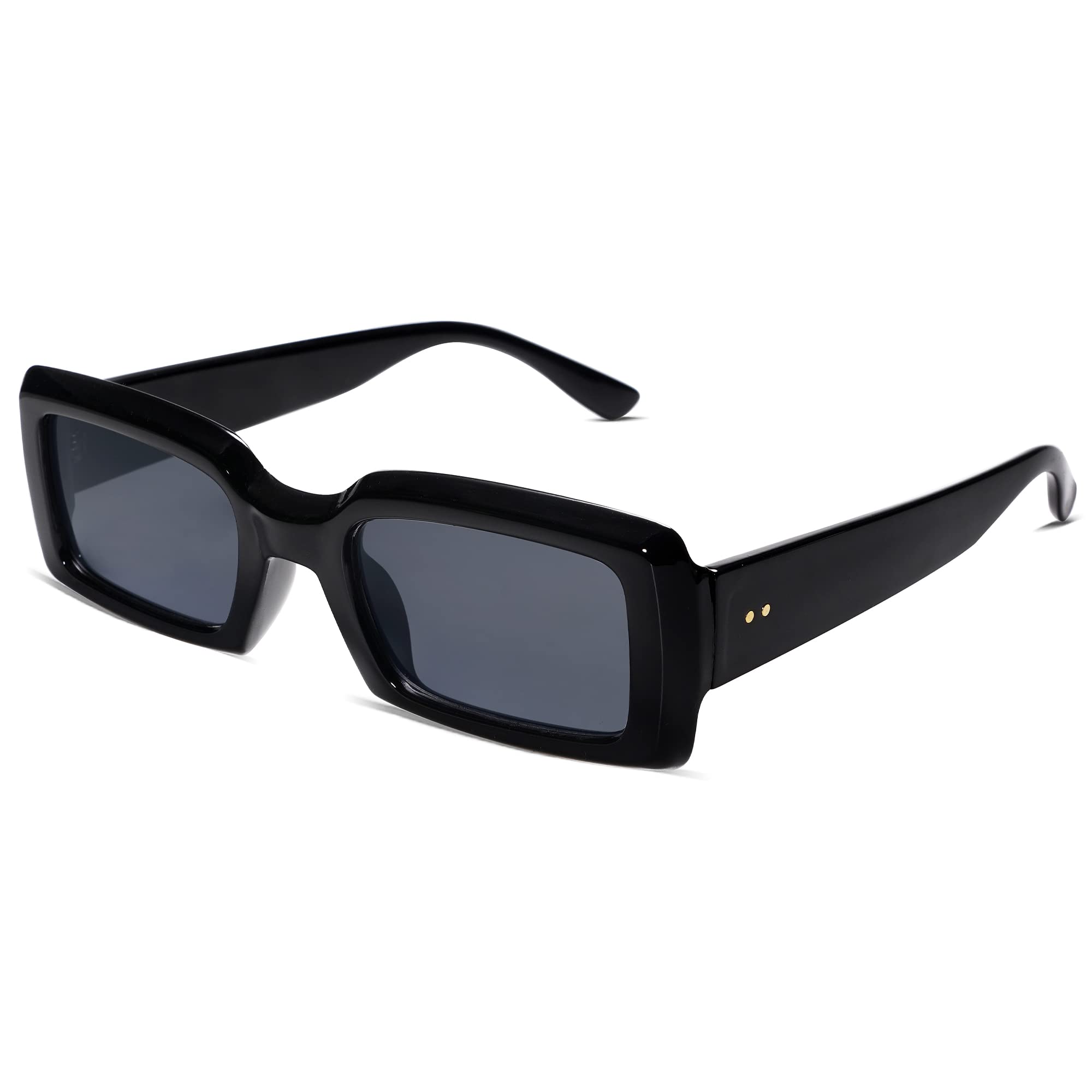Trendy Vintage 90's Rectangle Sunglasses for Women & Men - Thick Frame Square Shades Nude Sunnies AR82002 | Perfect for Beach, Driving & Fashion Accessories