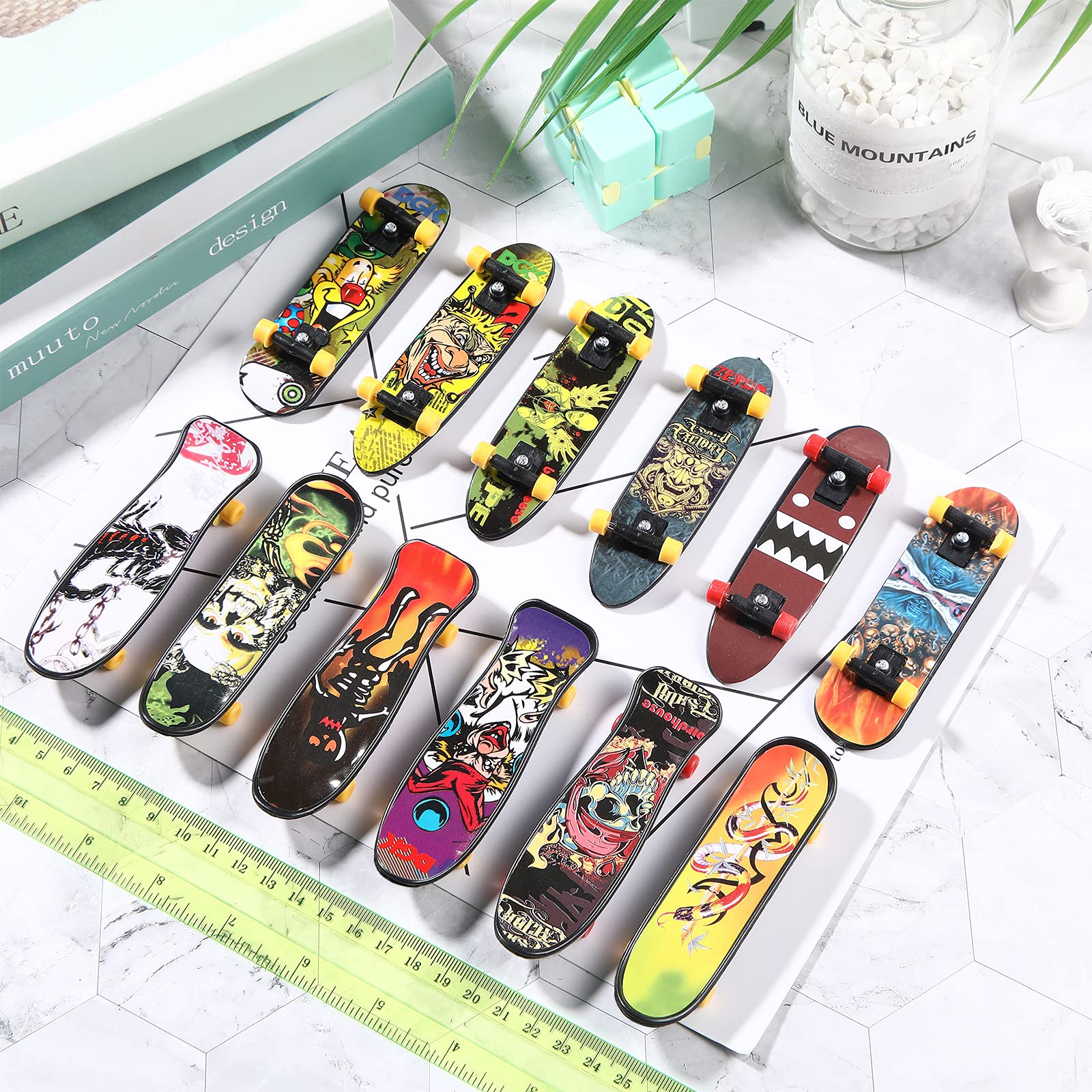 36-Piece Mini Finger Skateboard Toy Set - Double-Sided Pattern Fingerboards for Fingertip Tricks & Stunts | Perfect for Birthday Goodie Bags, Party Favors & Stress Relief Fun