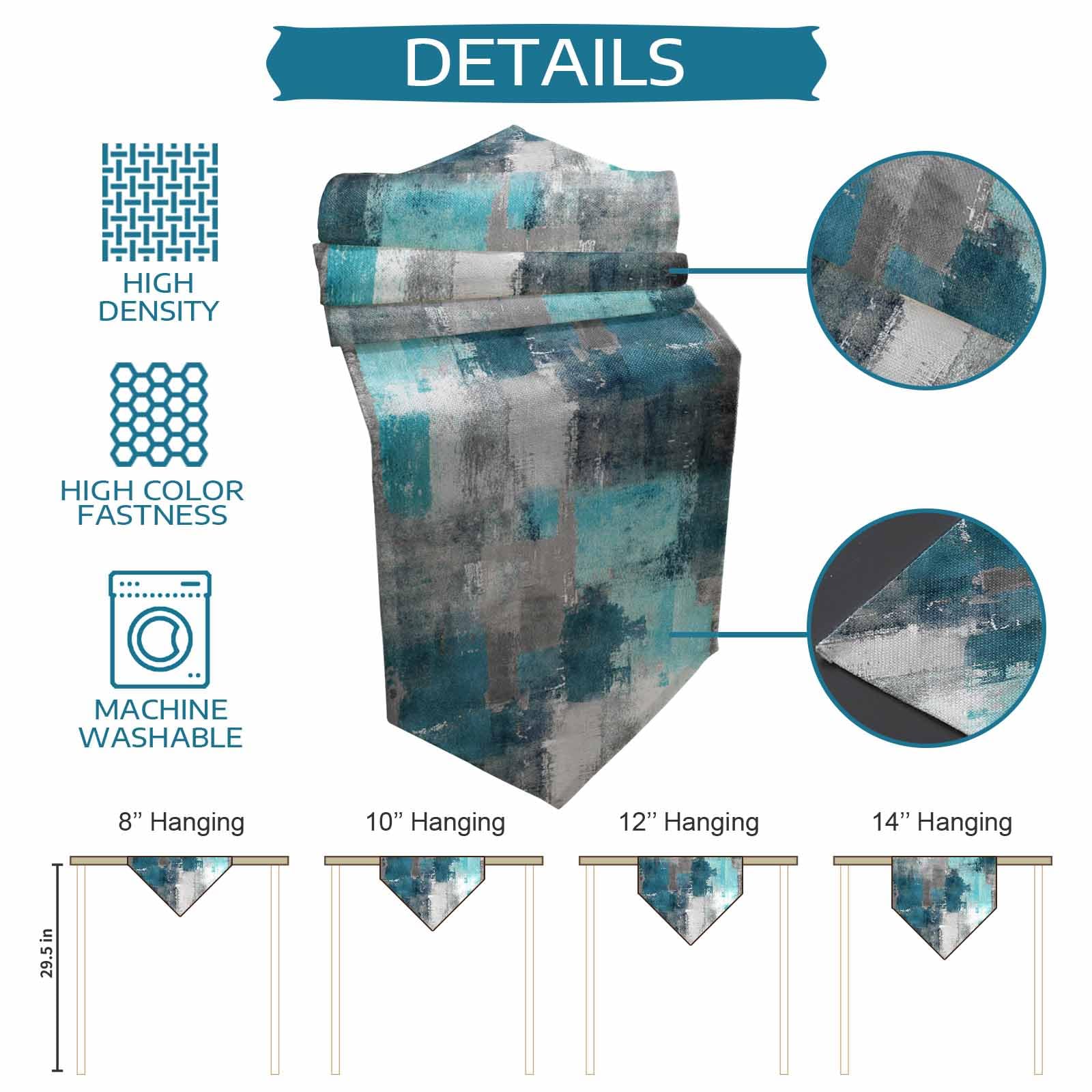 Turquoise Grey Burlap Table Runner 13x70 Inch - Farmhouse Style Modern Abstract Art Table Decor for Kitchen Dining Room - Perfect for Family Gatherings, Holiday Dinners & Rustic Home Decor