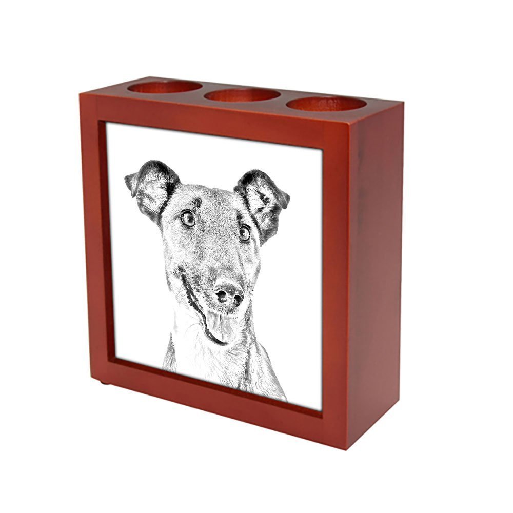 Handcrafted Fox Terrier Wooden Stand for Candles & Pens - Dog Lover Gift for Home Office Desk Decor - Perfect for Candle Holders, Pen Organizers & Pet Themed Decorations
