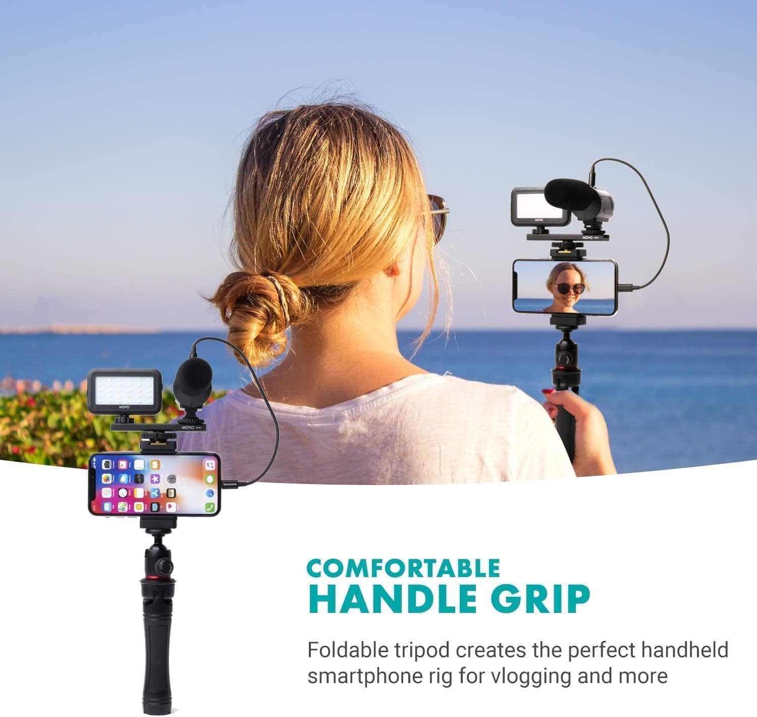 Movo iVlogger Vlogging Kit for iPhone with Full Size Tripod - YouTube Starter Kit with LED Light & Shotgun Mic - Perfect for Content Creators, Travel Vlogging & Live Streaming