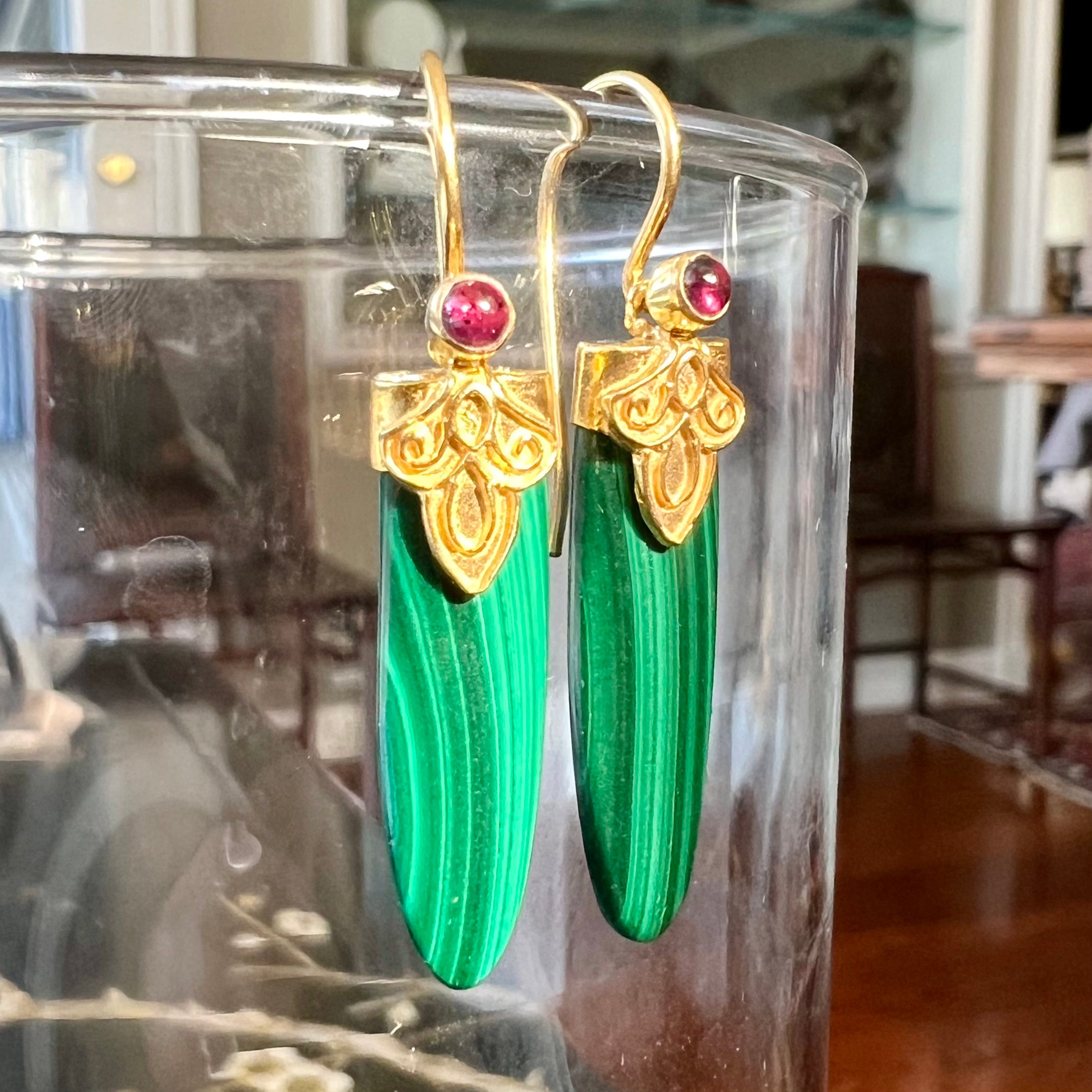Sokoto Malachite Earrings for Women - Handmade Green Stone Dangle Earrings - Boho Chic Jewelry for Parties, Weddings & Everyday Wear