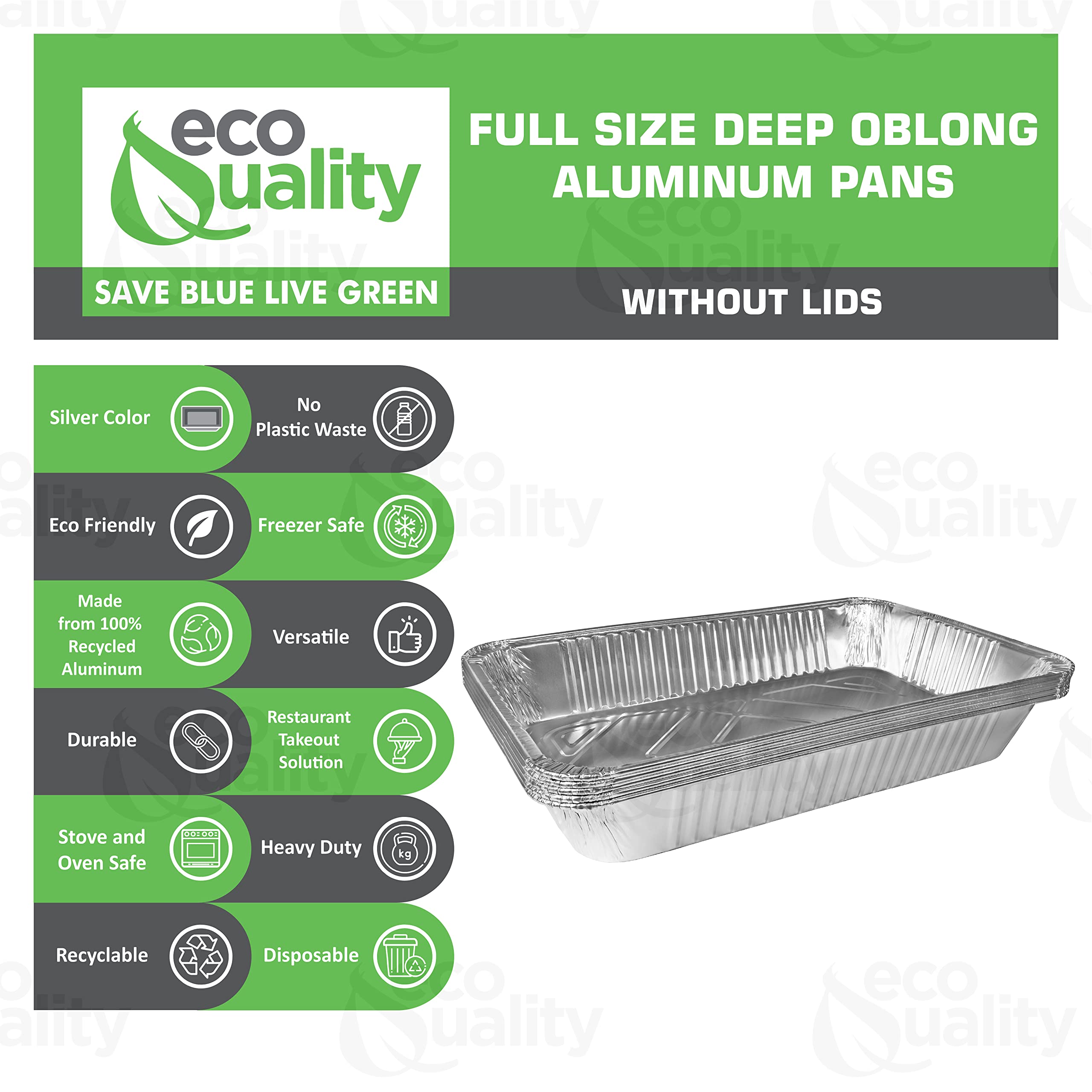 EcoQuality Heavy Duty Disposable Aluminum Foil Steam Table Pans - Full Size & Half Size Oblong Roaster Pans for Catering, Buffets & Baking | Recyclable, Sturdy Commercial Cookware for Restaurants, Parties & Food Service (50 Pack, Full Size)