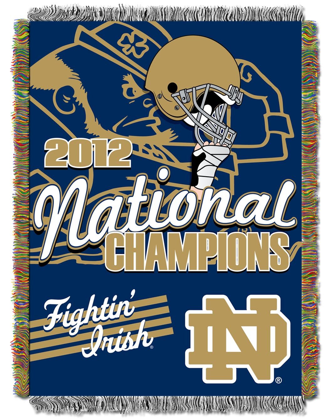Notre Dame Fighting Irish 2012 BCS National Champions Triple Woven Tapestry Throw Blanket - Blue, 48 x 60 Inches - College Football Fan Gift, Game Day Decor, Dorm Room Essentials