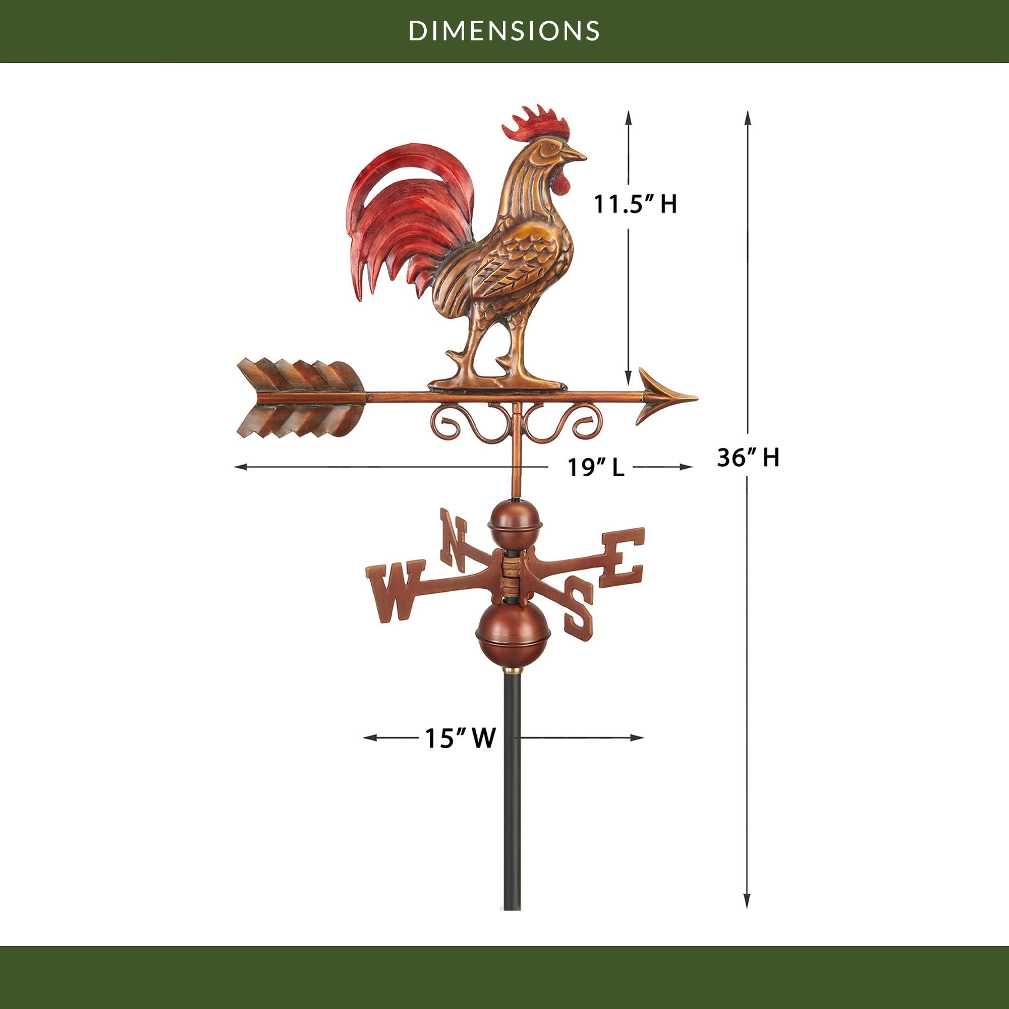 Bantam Red Rooster Weathervane - Handcrafted Copper Garden Decor for Outdoor & Farmhouse Style - Perfect for Barns, Gardens, and Rural Home Decoration