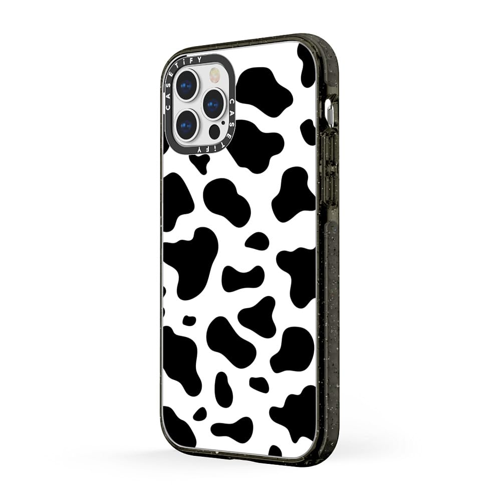 CASETiFY Impact Case for iPhone 12 Pro Max - Shockproof Protective Phone Cover with Cow Print Design in Clear Black - Perfect for Everyday Use, Travel & Outdoor Activities