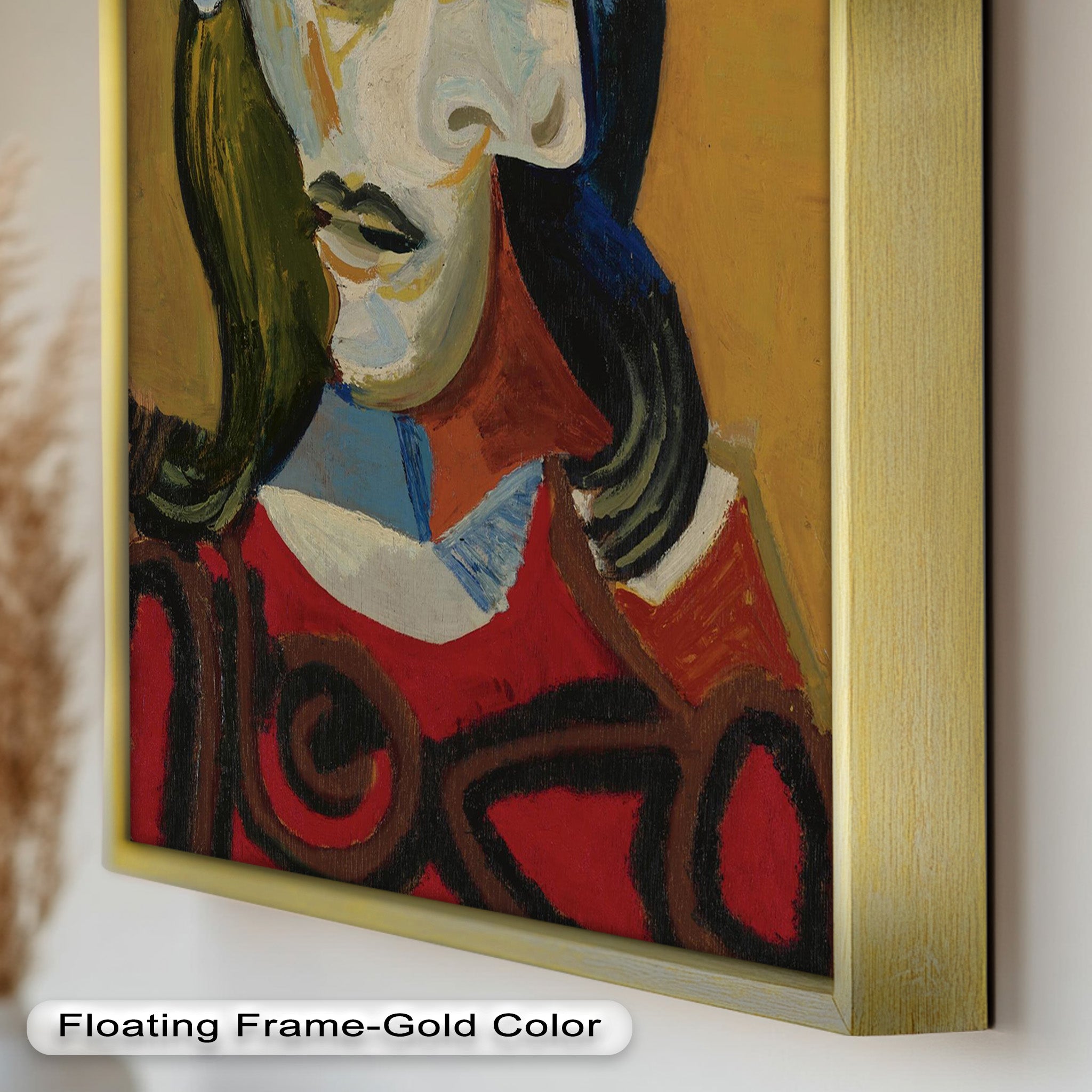 Abstract Portrait with Red Garment - Picasso Style Oil Painting Reproduction - Wall Art for Living Room, Bedroom & Office Decor