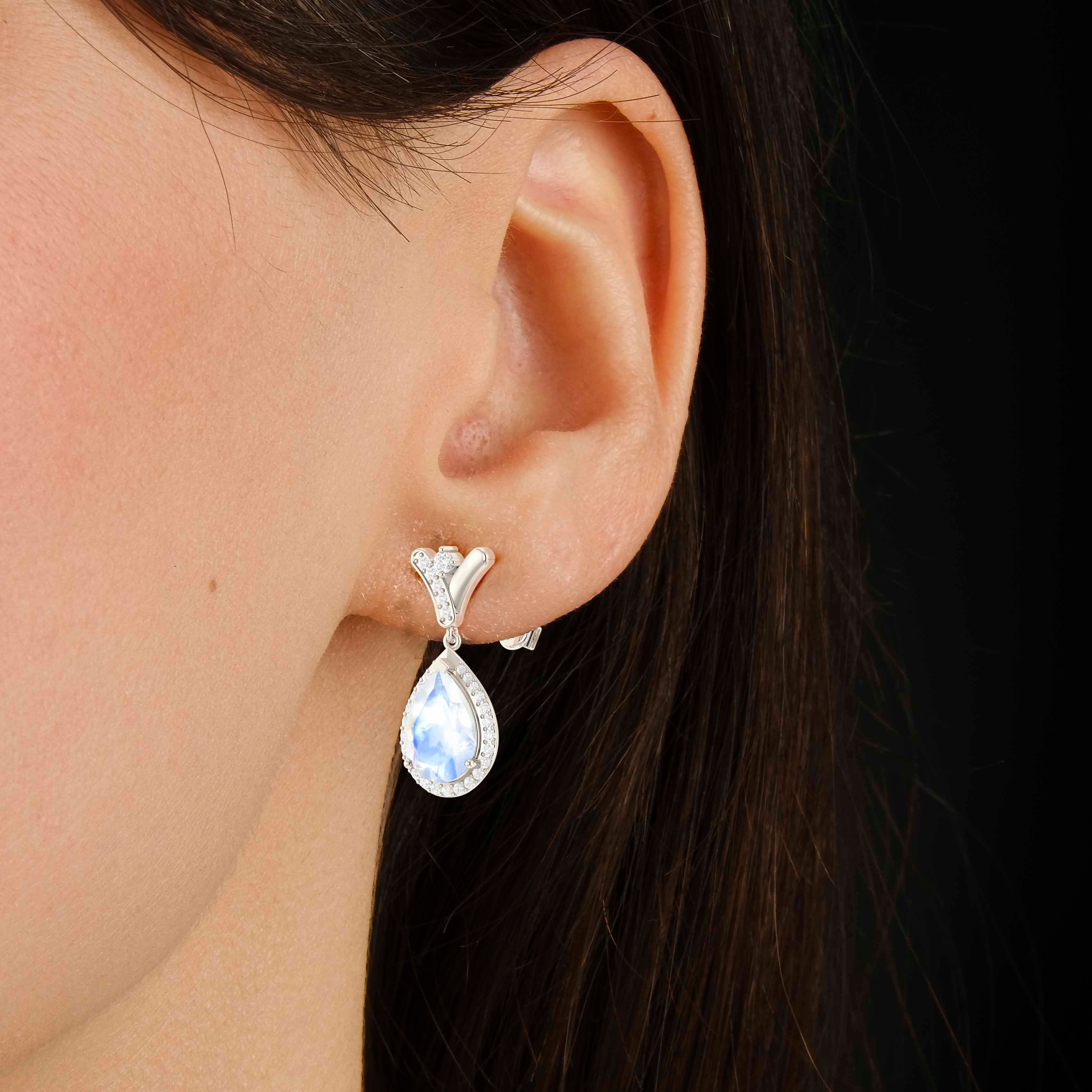 Natural Moonstone Drop Earrings - V-Shaped Dangle Earrings with Push Back Closure for Women | Perfect for Weddings, Parties & Everyday Elegance
