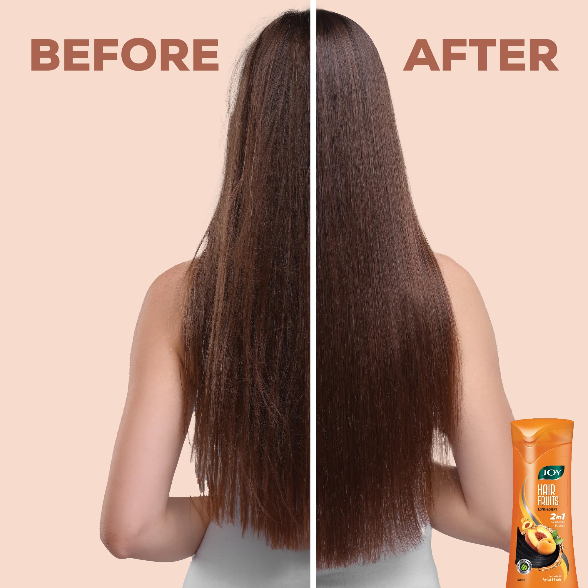 Joy Apricot & Peach Hair Growth Shampoo (340ml x 2 Pack) - Natural Conditioning Formula for Long, Soft & Silky Hair - Sulfate & Paraben Free - Ideal for Daily Hair Care & Scalp Nourishment