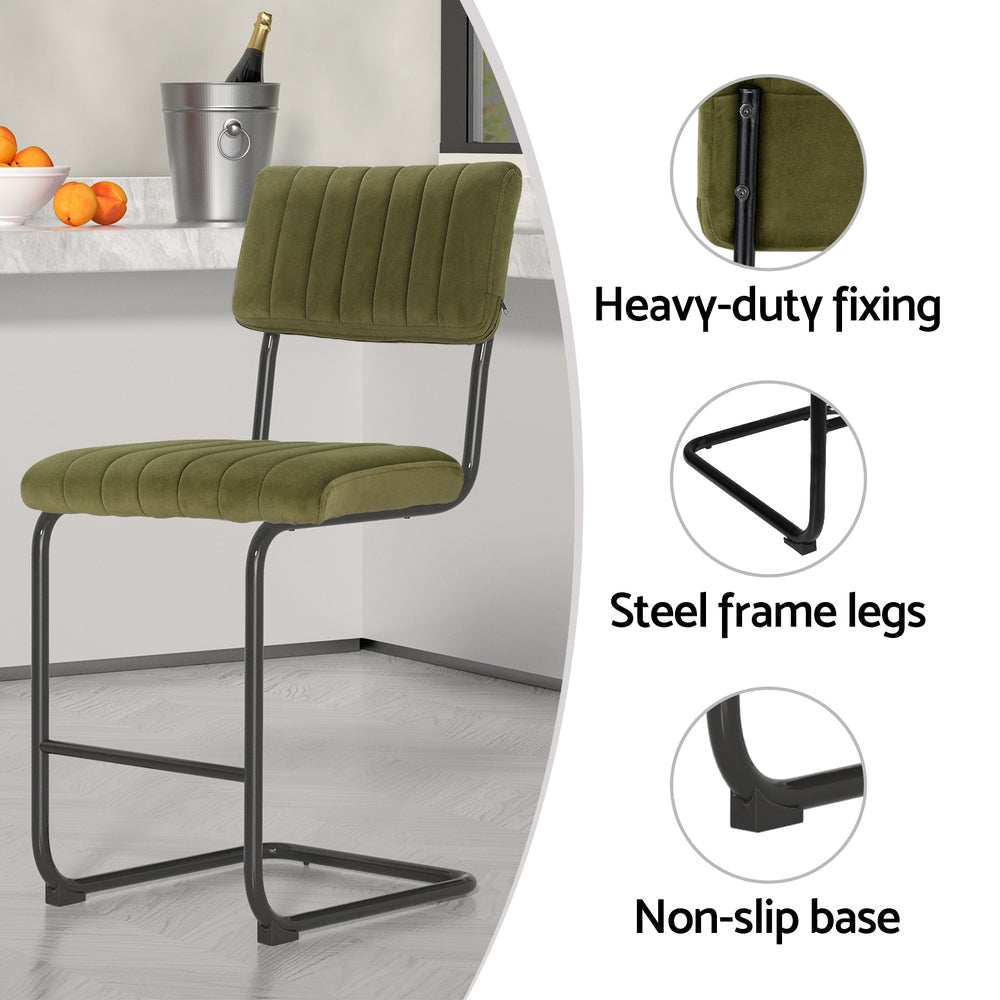 Artiss 2-Pack Green Velvet Bar Stools - Modern Counter Height Swivel Chairs for Kitchen Island, Breakfast Nook & Home Bar Decor