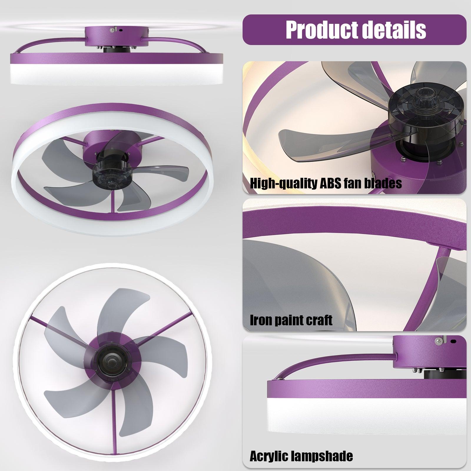 Modern LED Ceiling Fan with Dimmable Lights - Ultra-Thin Embedded Installation, Purple | Perfect for Bedroom, Living Room & Office Cooling & Lighting