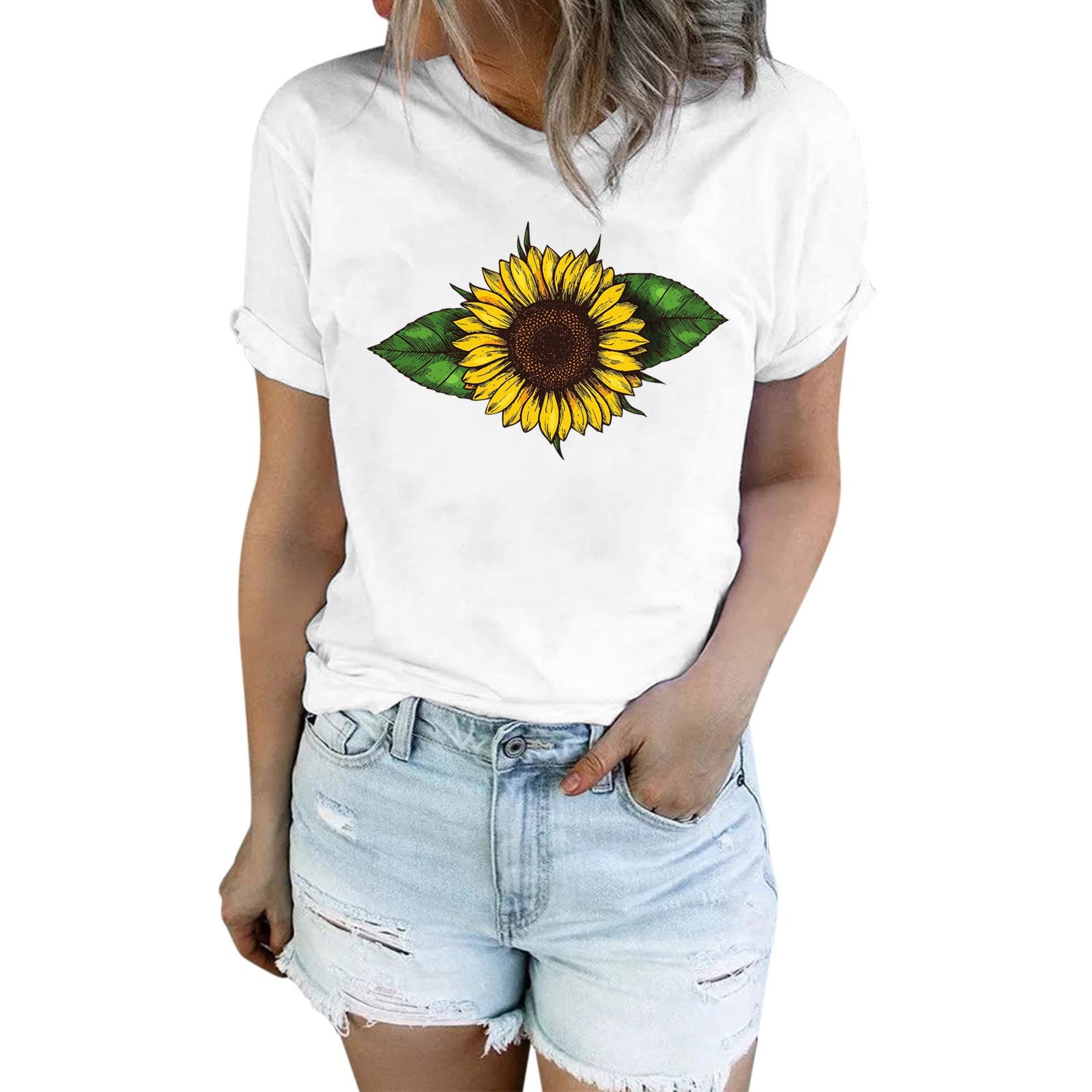 Women's Sunflower & Dandelion Graphic Tank Top - 3/4 Sleeve Summer T-Shirt for Women - Casual Wear, Beach Outfits & Outdoor Activities