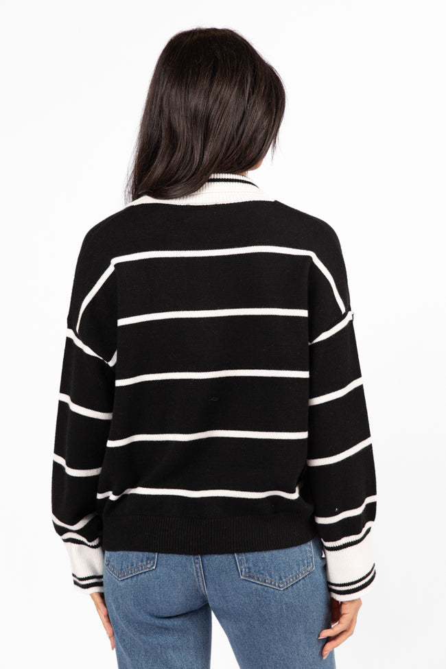 Imagine That Black Striped Collared Sweater for Women - Stylish Knit Pullover for Fall & Winter Fashion | Perfect for Office, Date Night & Casual Outings
