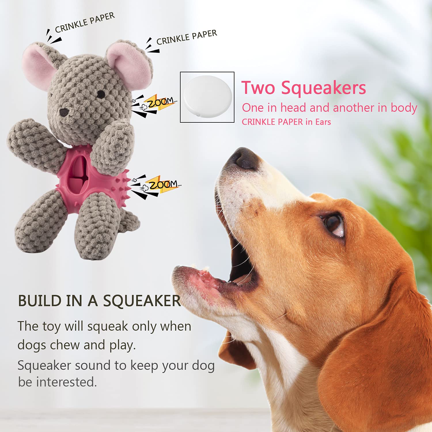 GOOLA Squeaky Dog Toys - Interactive Durable Plush Chew Toys with Squeaker & Crinkle Paper for Puppies & Dogs (Small, Medium, Large) | Natural Rubber Puzzle Food Dispenser Toy | Perfect for Playtime, Training & Teething Relief