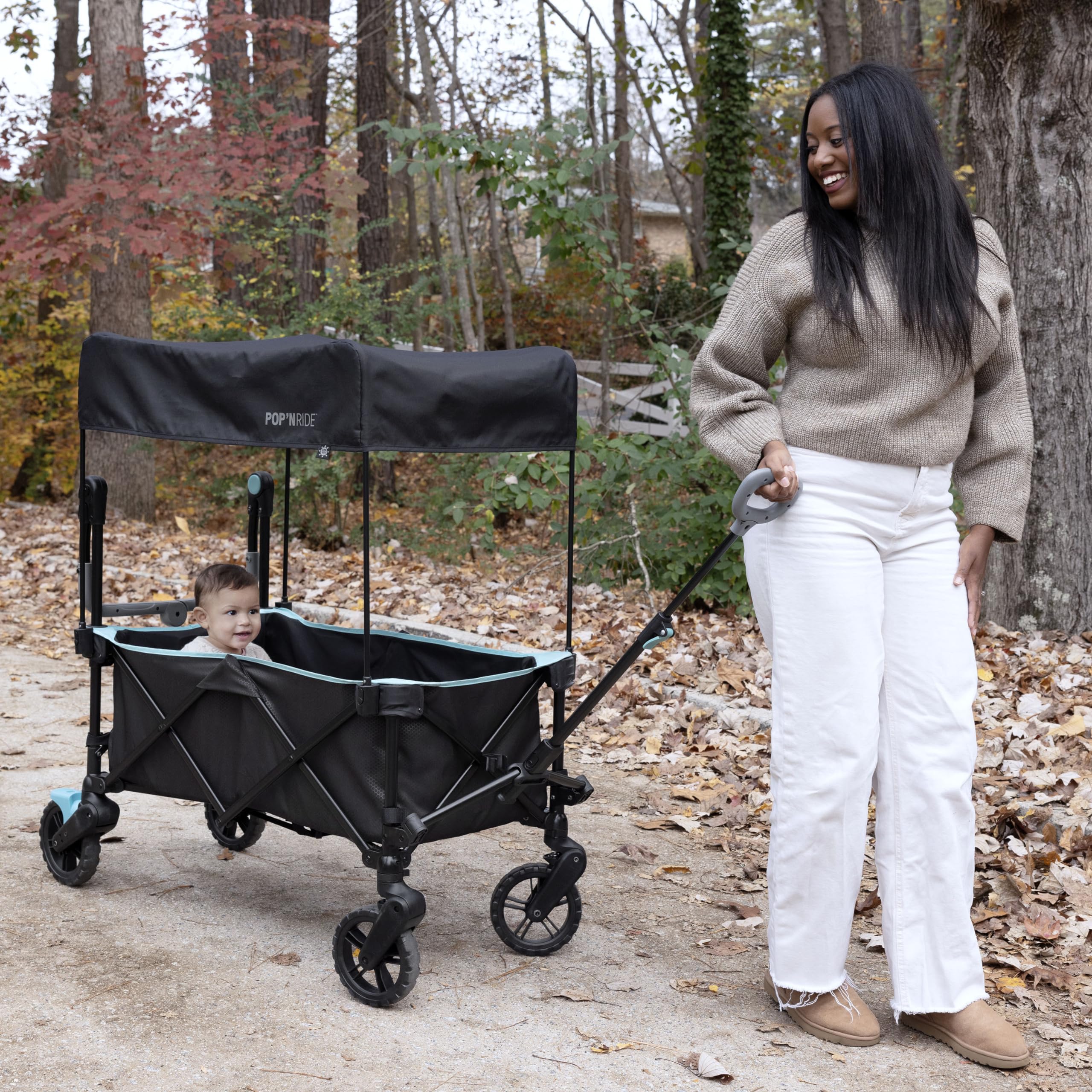 Ingenuity Pop 'N Ride Lightweight Stroller Wagon for 2 Kids - Summer-Ready with Face-to-Face Seats, 3-Point Harnesses & Sun Canopy | Perfect for Beach Outings, Park Visits & Family Travel