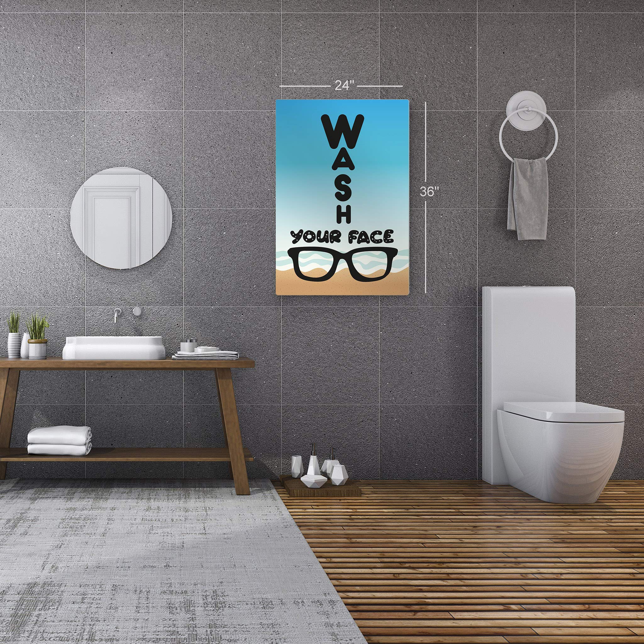 Smile Art Design 'Wash Your Face' Quote Metal Print - Funny Bathroom Wall Decor for Kids, Nautical Theme Home Decoration - Ready to Hang 12x8 Inch - Made in USA | Perfect for Bathrooms, Kids' Rooms & Coastal Themed Spaces