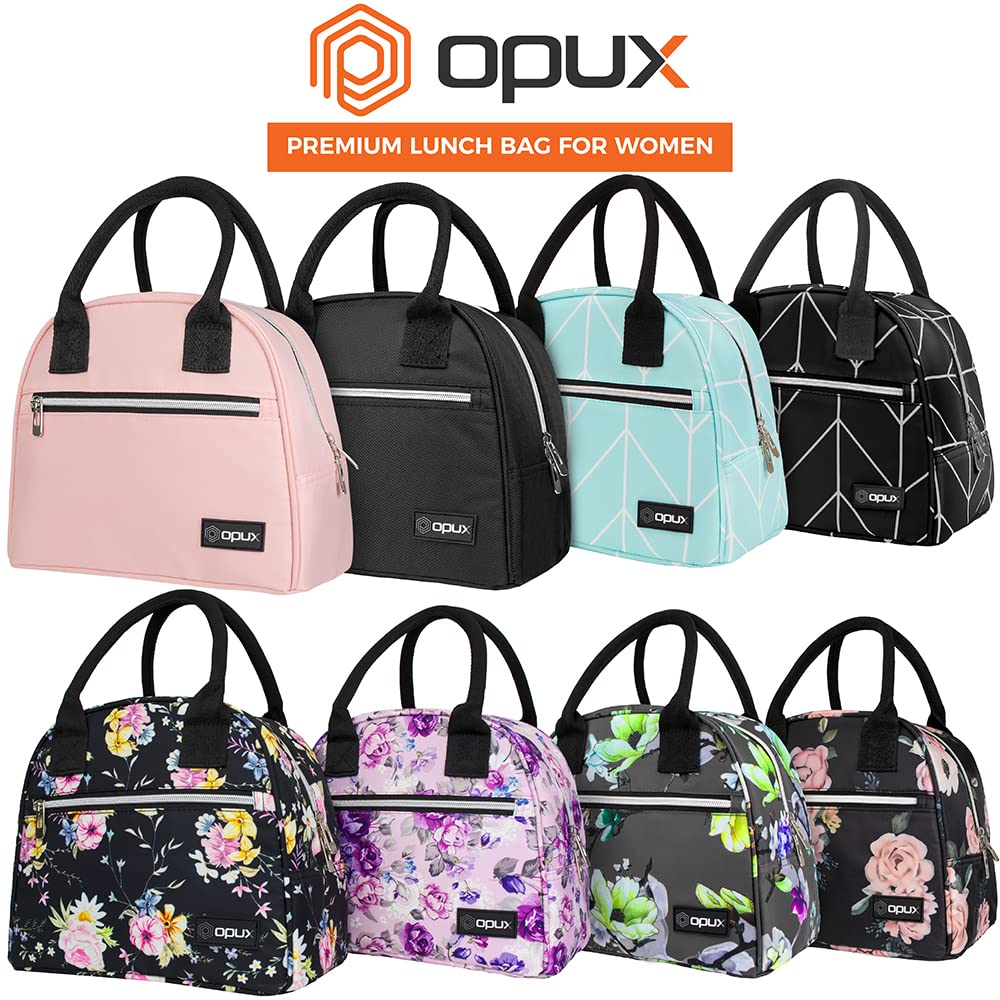 Opux Insulated Lunch Box for Women & Girls - Cute Soft Thermal Lunch Bag for Kids, Teens & Adults - Reusable Food Cooler for Work, School, Meal Prep & Travel - Beach Picnic Organizer - Black Chevron Design