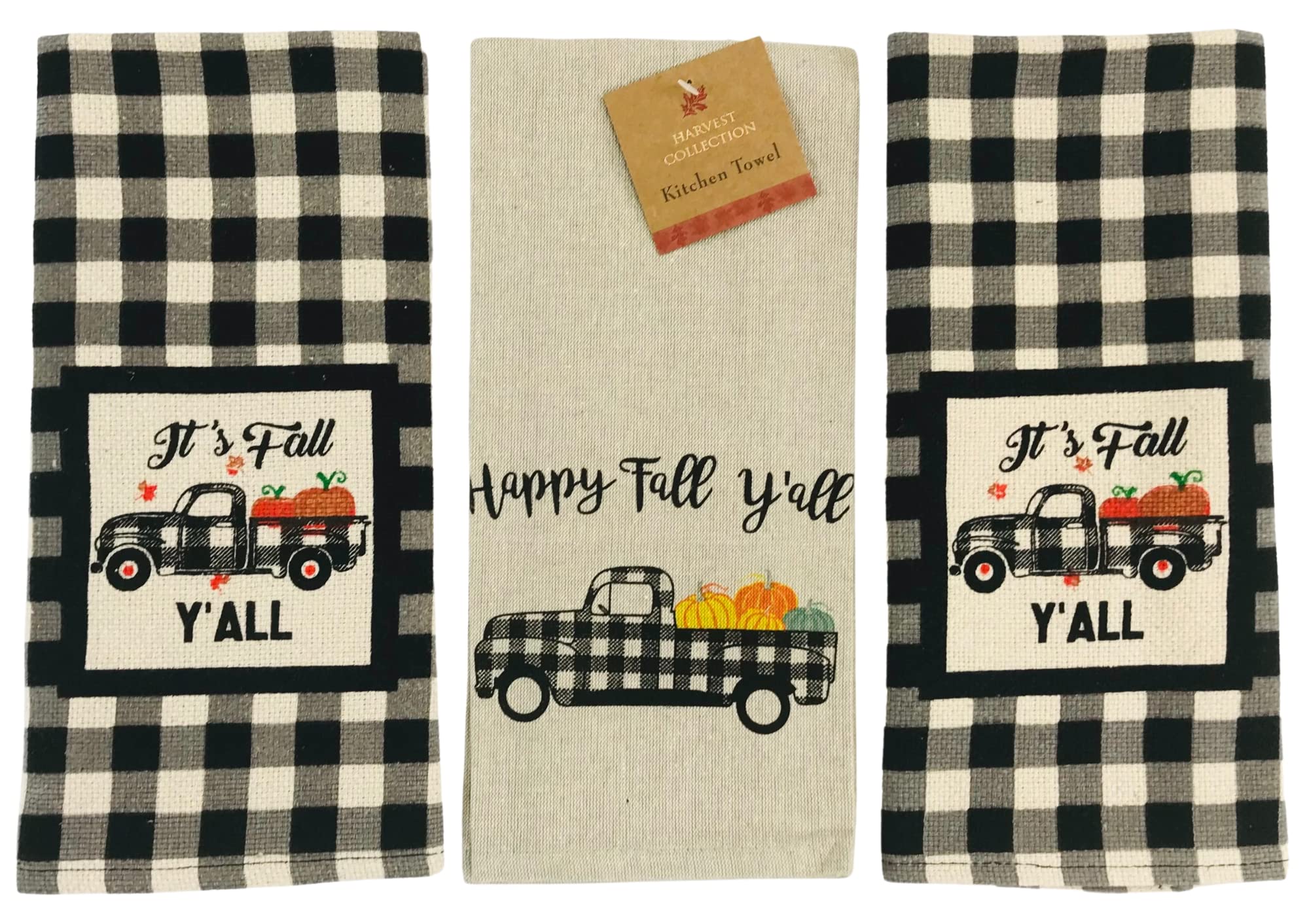 Serafina Home Farmhouse Black & Beige Check Kitchen Towels Set - 2 Woven Faux Burlap Towels + 1 Matching Flat Weave, 100% Cotton, Rustic Fall Decor for Country Kitchen, Thanksgiving & Autumn Home Decor