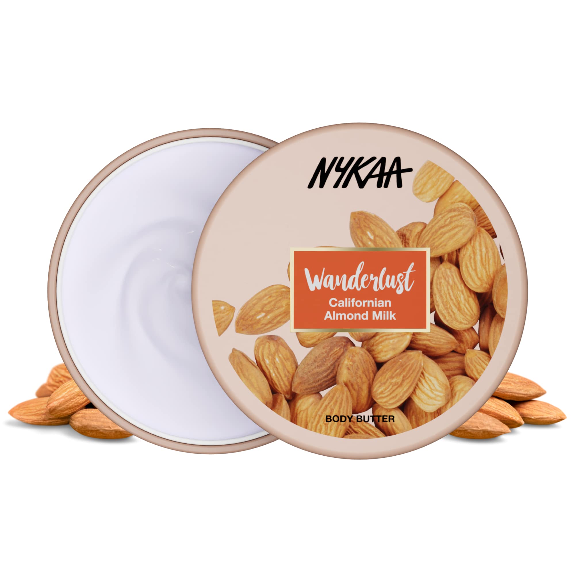 Nykaa Wanderlust Body Butter - Californian Almond Milk, Hydrating & Moisturizing Body Cream with Almonds, Shea & Cocoa Butter - Paraben, SLS & Cruelty Free - 6.76 fl.oz - Perfect for Dry Skin Care & Daily Moisturizing Routine
