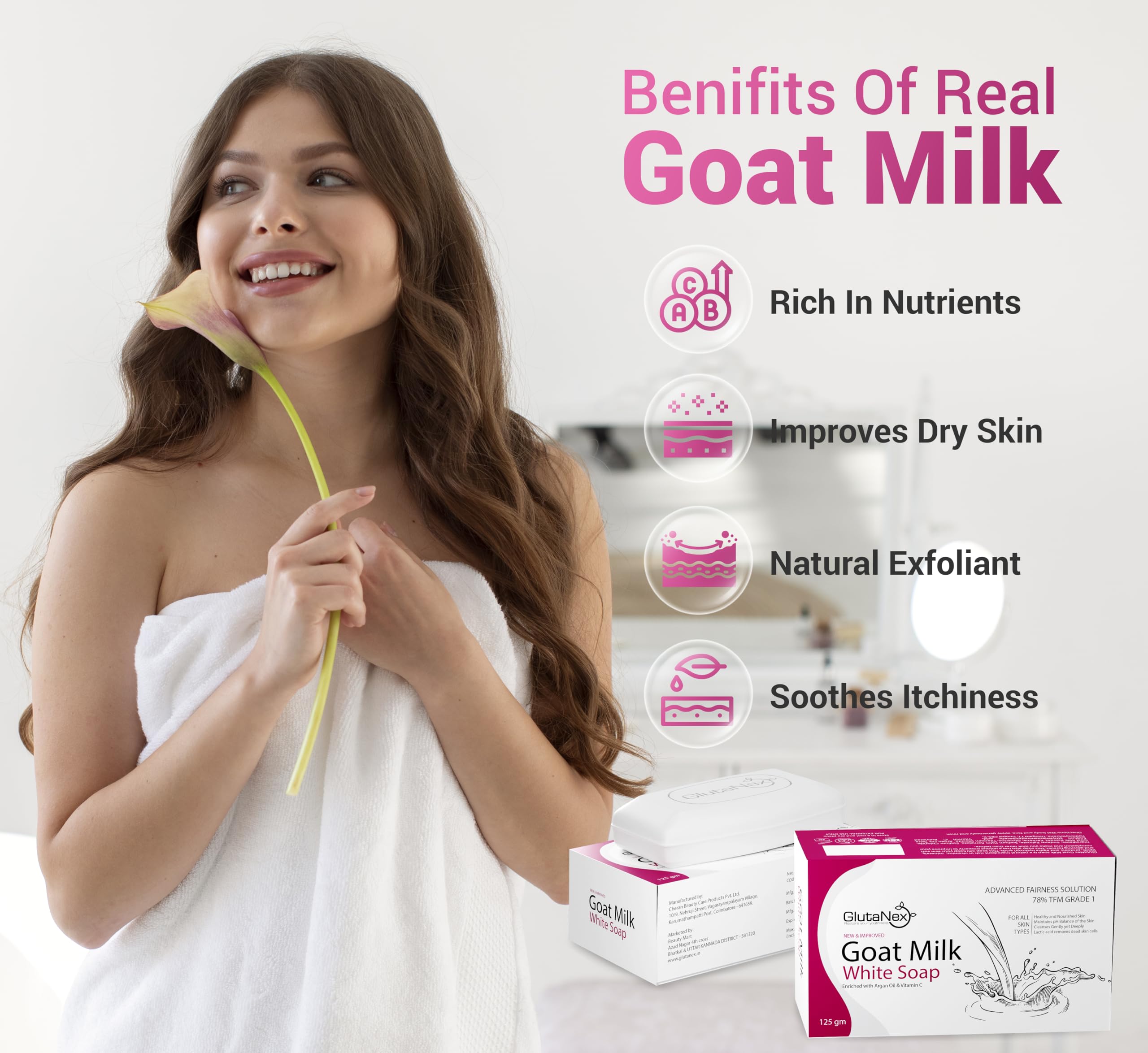 GlutaNex Goat Milk Brightening Soap for Radiant Skin - Pack of 3 | Natural Skin Whitening & Moisturizing Bar with Glutathione | Perfect for Daily Skincare Routine & Gift Giving
