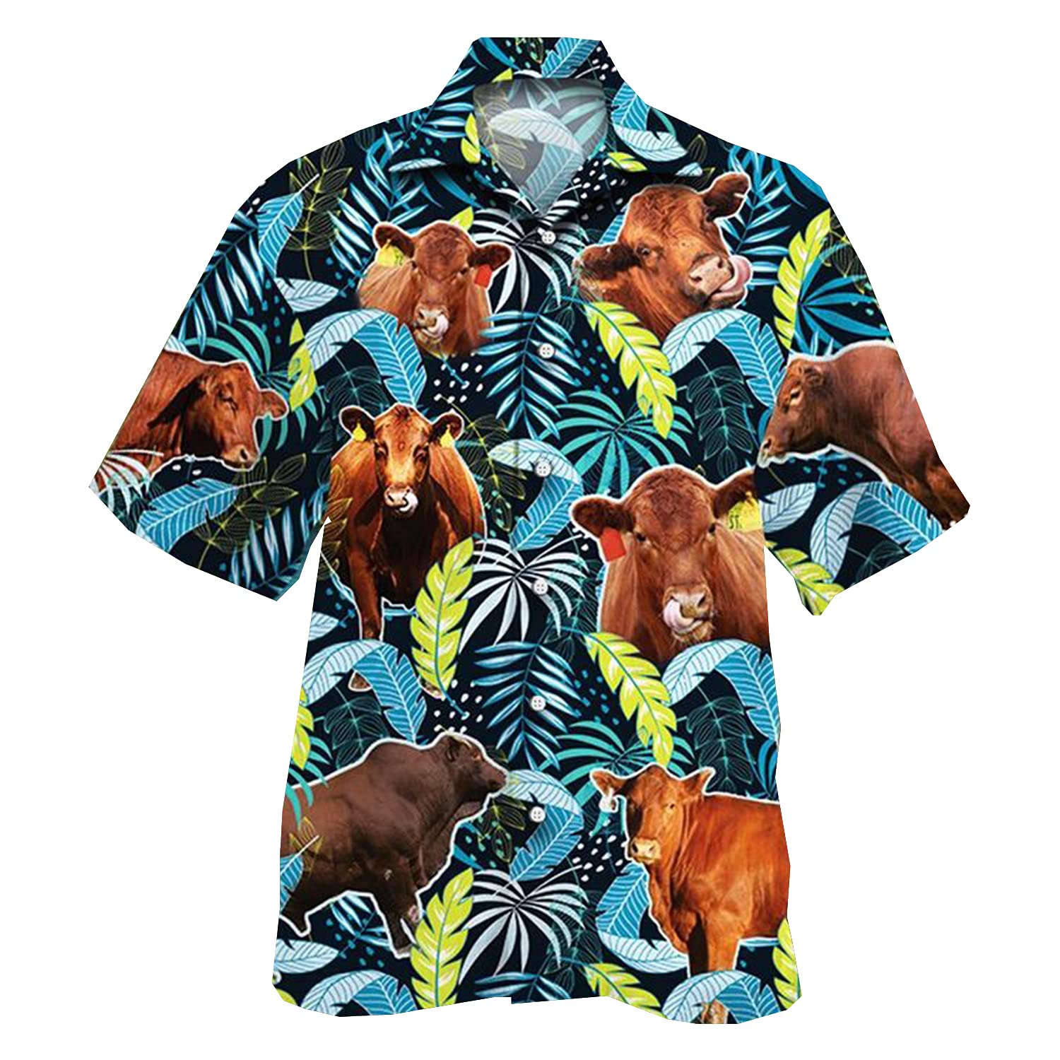 Men's Hawaiian Shirt Short Sleeve Button Down - Tropical Jungle Leaf Print Casual Shirt for Beach Vacation, Summer Party & Luau Events
