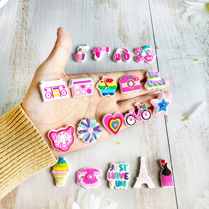 Pink Rainbow Flower Shoe Charms for Crocs - Cute Shoe Accessories & Decorations for Women & Girls - Perfect Gift for Sandals & Jibbitz - Great for Casual Wear, Beach Outfits & Summer Fashion
