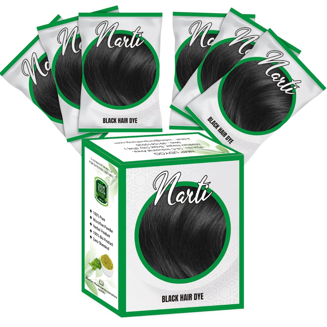 Narti Black Henna Hair Color Powder - Ammonia-Free, Lasts Up to 60 Days | Natural Grey Hair Coverage | Softens & Conditions Hair | Permanent Hair Dye for Women & Men | 60g Pack | Perfect for Home Hair Coloring & DIY Beauty Treatments