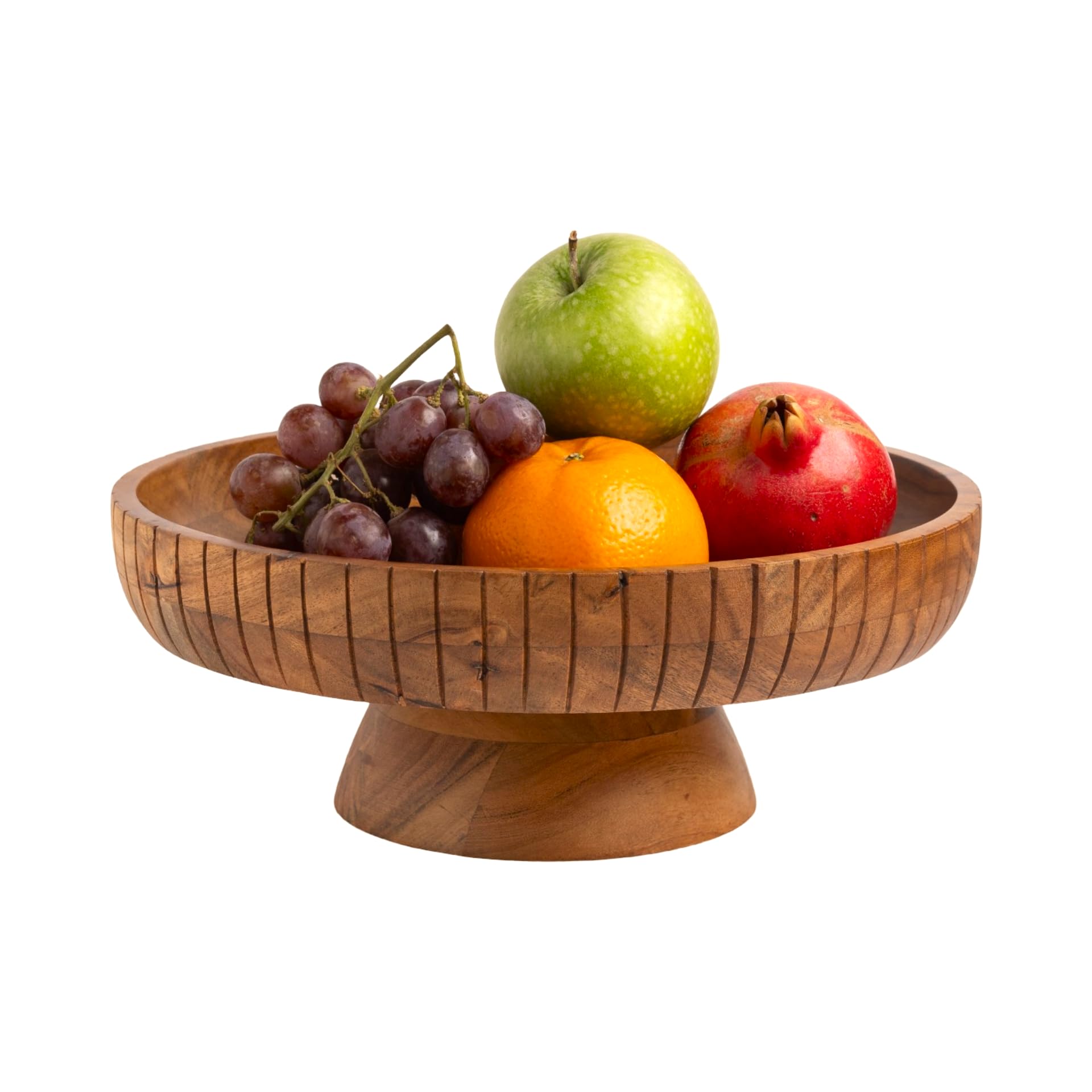 Acacia Wood Pedestal Fruit Bowl - 12 Inch Decorative Centerpiece for Kitchen Counter & Dining Table - Natural Finish Wooden Table Decor - Perfect for Fresh Fruits, Snacks & Home Decor Display