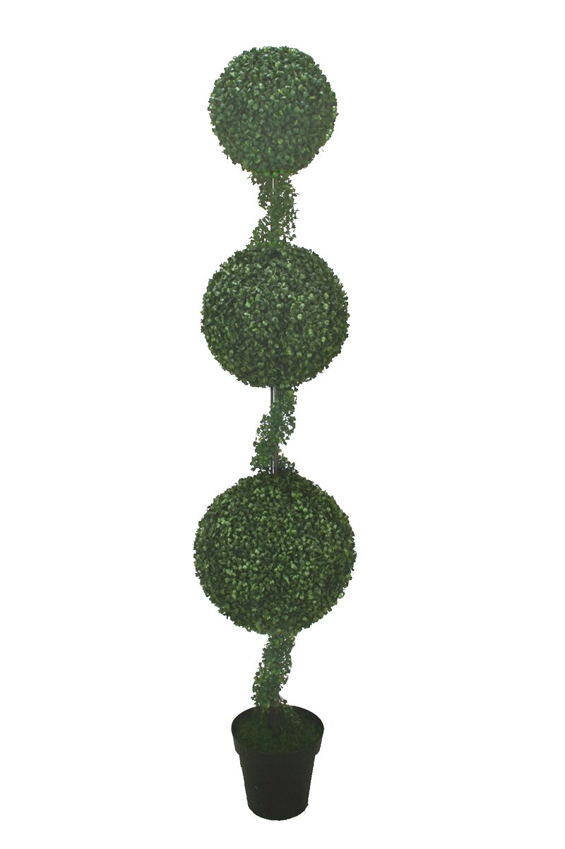 6' Triple Ball-Shaped Boxwood Topiary in Plastic Pot - Two-Tone Green Artificial Plant for Home & Office Decor | Perfect for Indoor Entryway, Living Room, or Garden