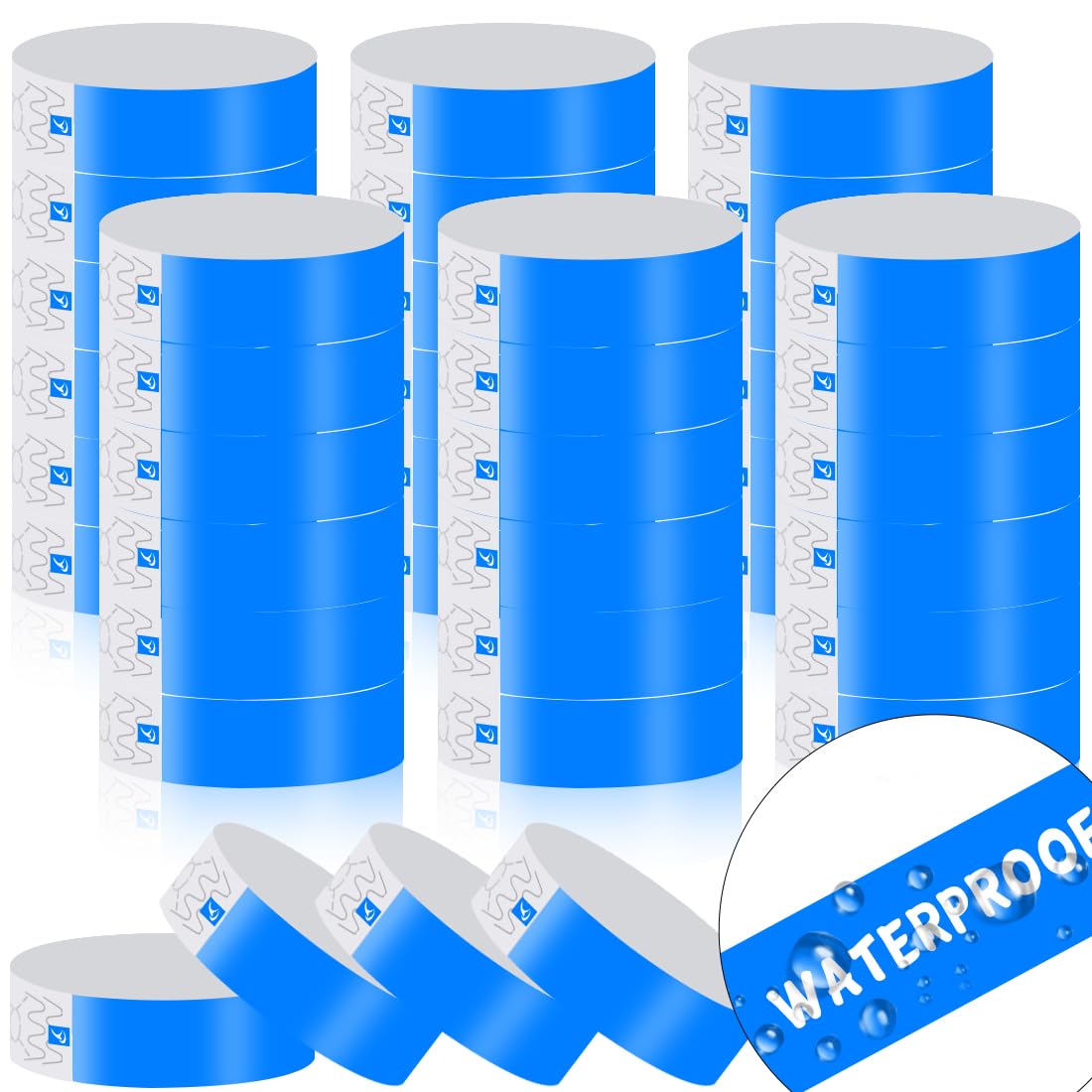 600 Count Disposable Paper Wristbands for Events - Tearproof & Waterproof Neon Party Wristbands, Adhesive Bracelets for Concerts, Festivals, Clubs (Blue) - Perfect for Entry Control, VIP Access & Crowd Management