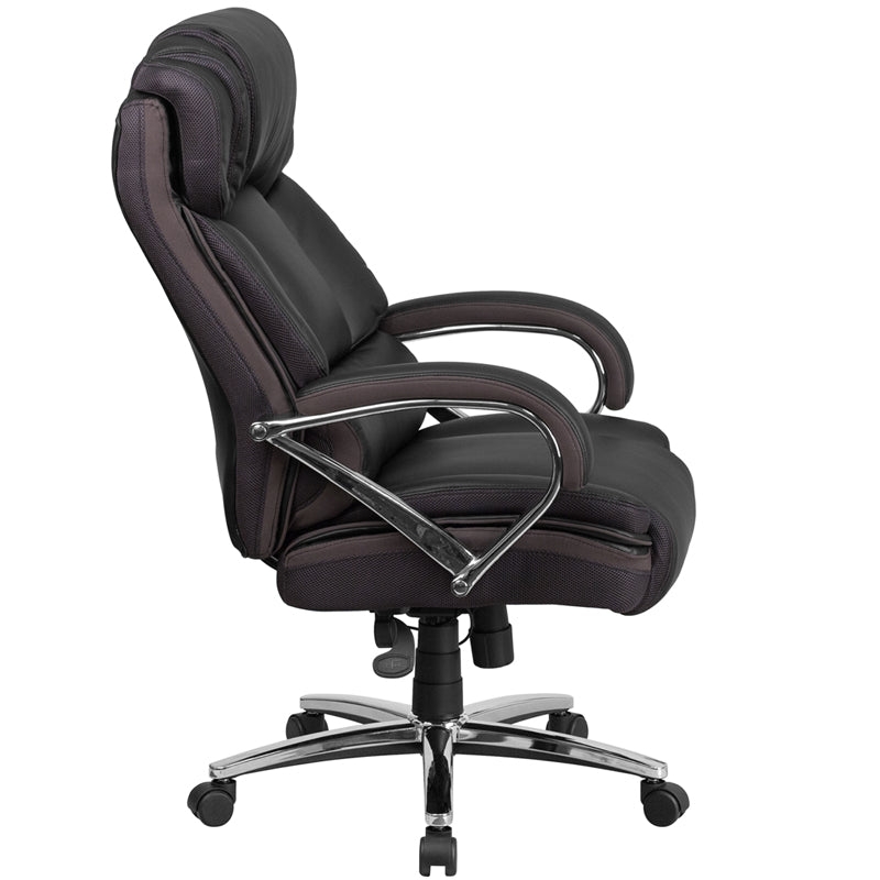 Hercules Series Big & Tall 500 lb Capacity Executive Office Chair - Black Leather/Fabric Swivel Ergonomic Chair with Chrome Base & Adjustable Arms | Perfect for Heavy Duty Home & Office Workspaces