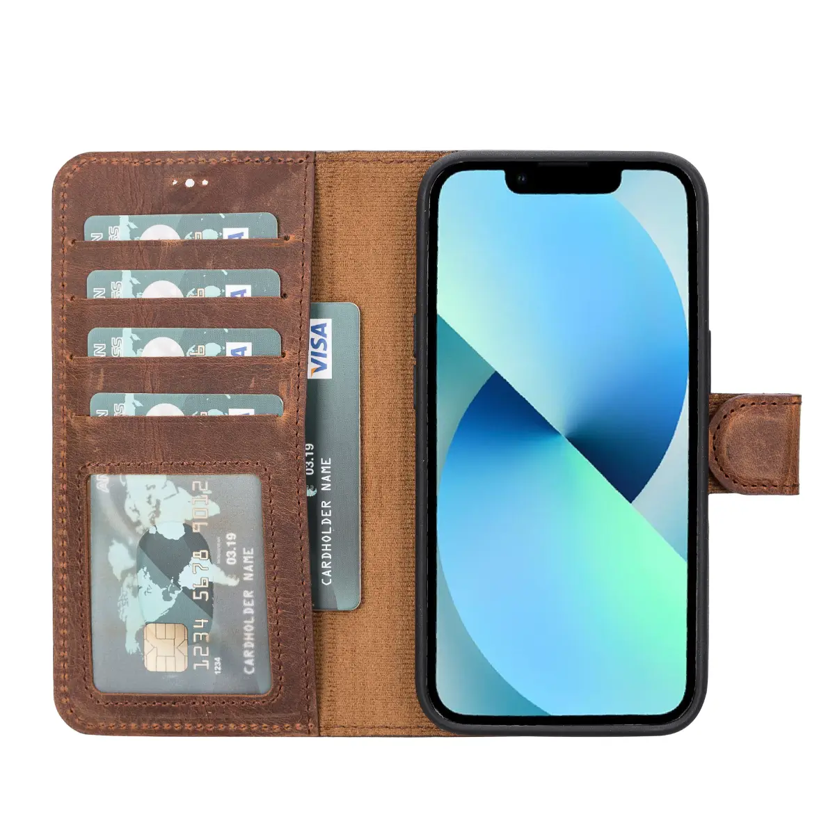 Vintage Brown Distressed Leather Wallet Case for iPhone 14 - Slim Protective Cover with Card Slots | Perfect for Everyday Use, Travel & Business