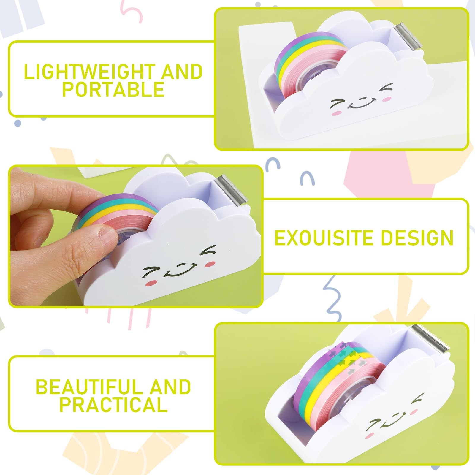 Cloud-Shaped Tape Dispenser with Rainbow Design - Cute Desktop Tape Cutter for Home, School & Office | Perfect for Stationery, Packaging, Wrapping & Craft Supplies | Ideal for DIY Projects, Gift Wrapping & Organization