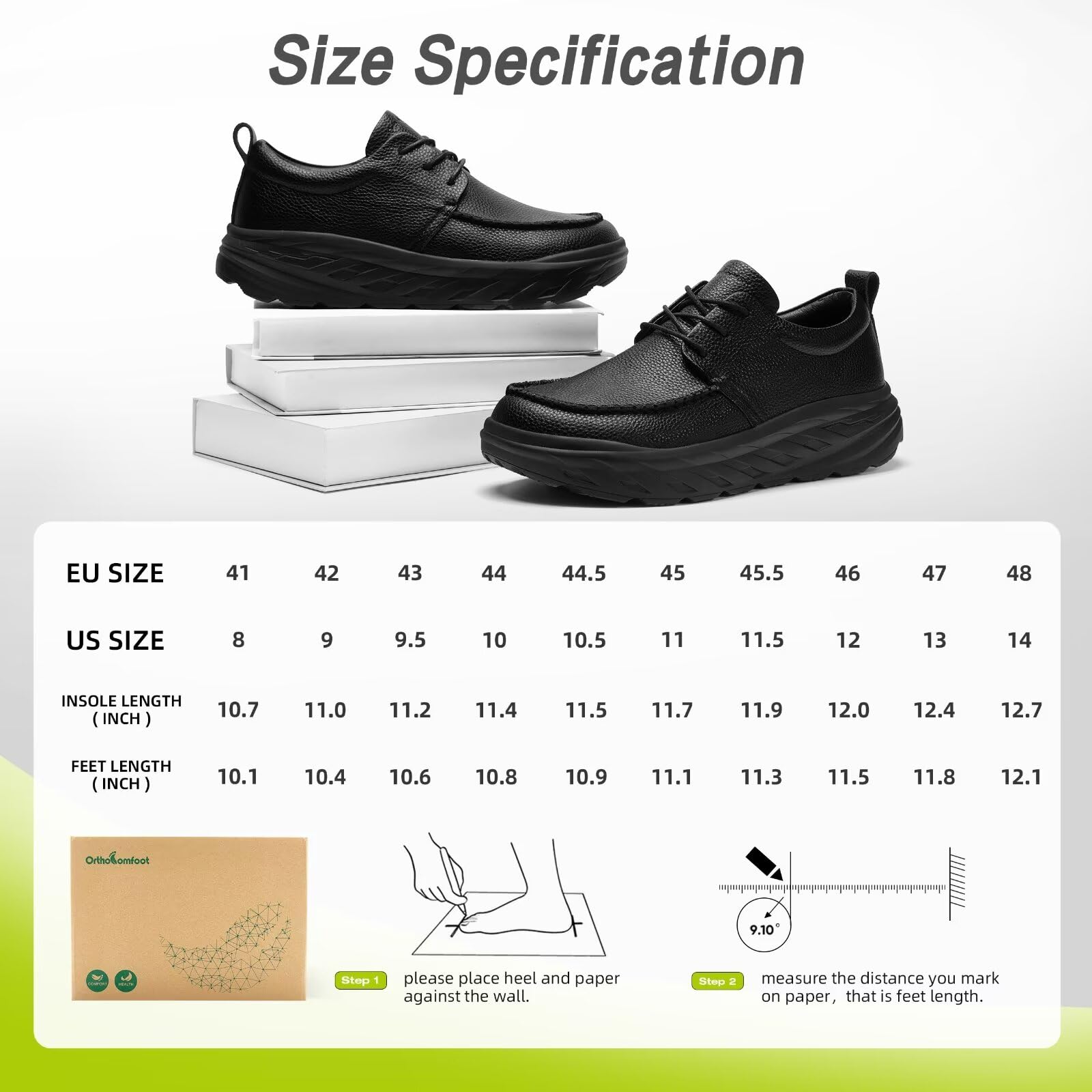 OrthoComfoot Men's Orthopedic Wide Leather Dress Shoes for Diabetic & Plantar Fasciitis - Arch Support Walking Sneakers with Adjustable Fit for Work, Business & Casual Wear - Pain Relief Oxfords for Heel & Foot Comfort (Ideal for Office Professionals & Daily Walking)