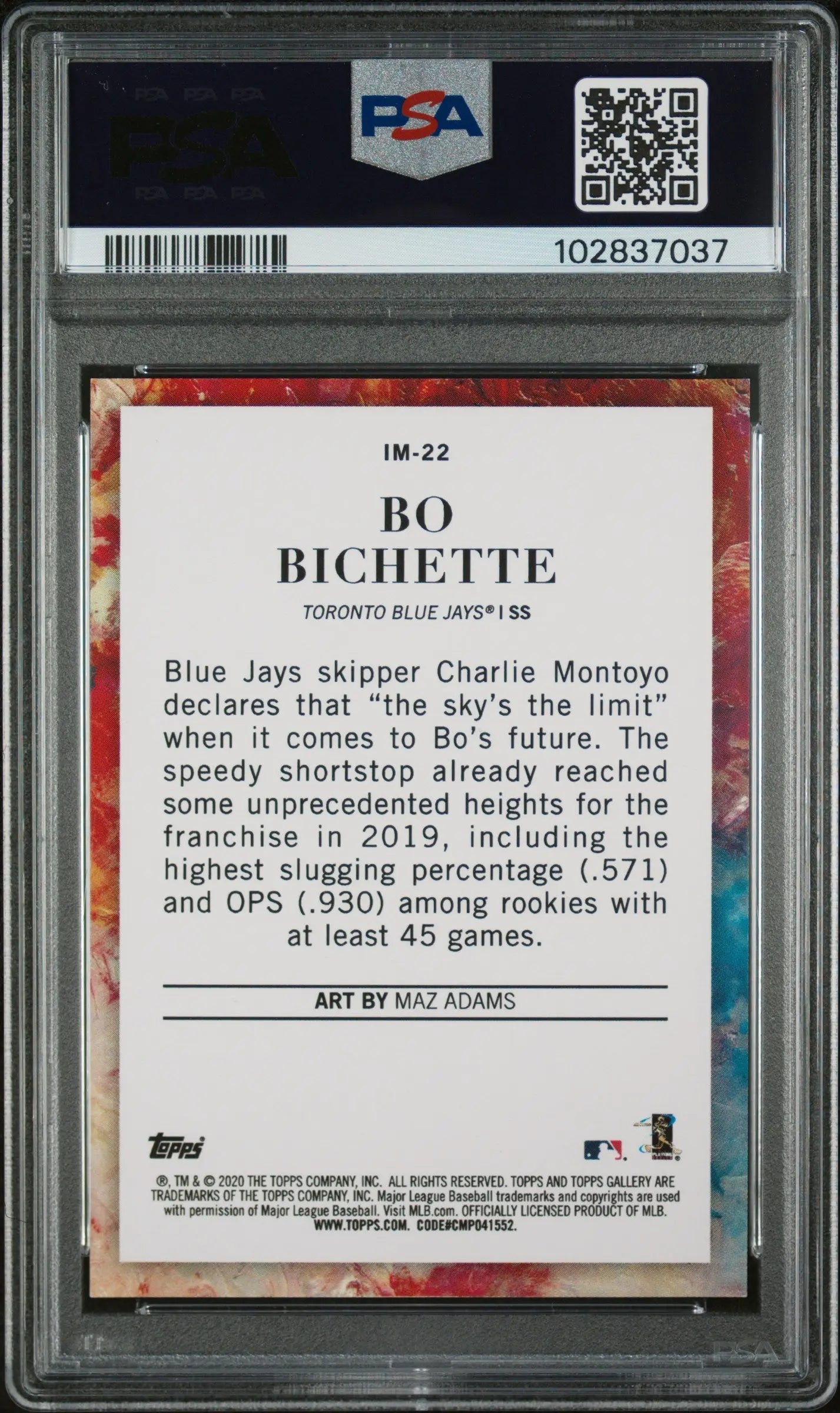 2020 Topps Gallery Impressionists Bo Bichette RC Rookie Card PSA 9 Mint - Perfect for Baseball Card Collectors and Toronto Blue Jays Fans