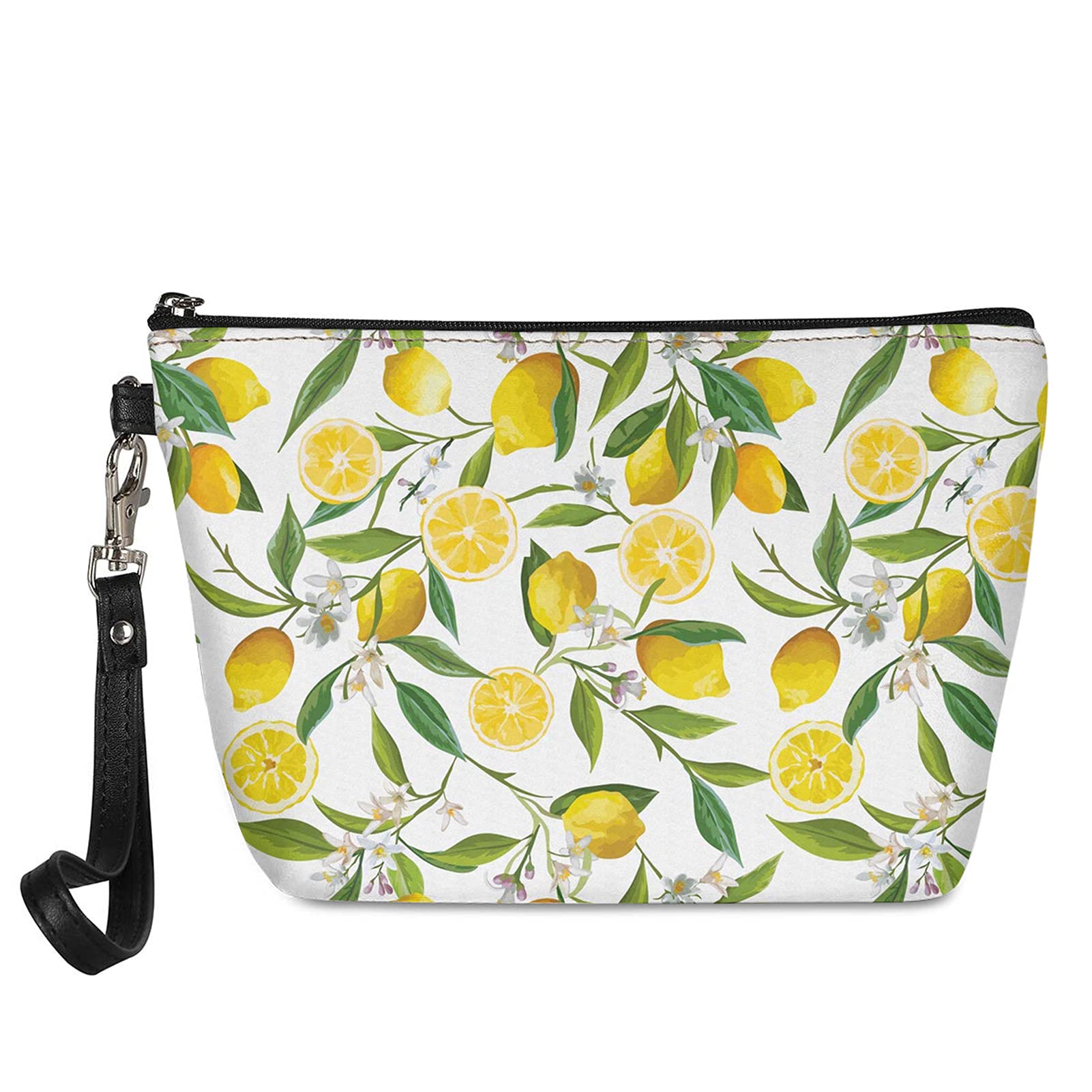 JOAIFO Fresh Lemon Print Makeup Bag for Women - Waterproof Cosmetic Travel Organizer with Zipper - Portable Toiletry Pouch for Gym, Beach & Vacation Essentials