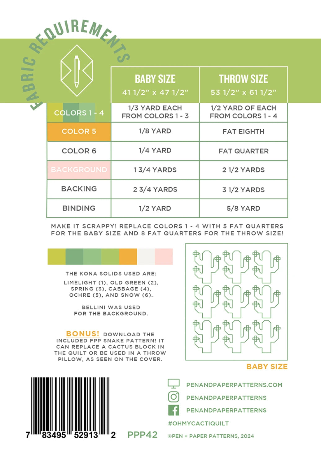 Oh My Cacti Quilt Pattern PDF - DIY Cactus Themed Quilting Guide for Beginners | Perfect for Home Decor, Baby Blankets & Craft Projects