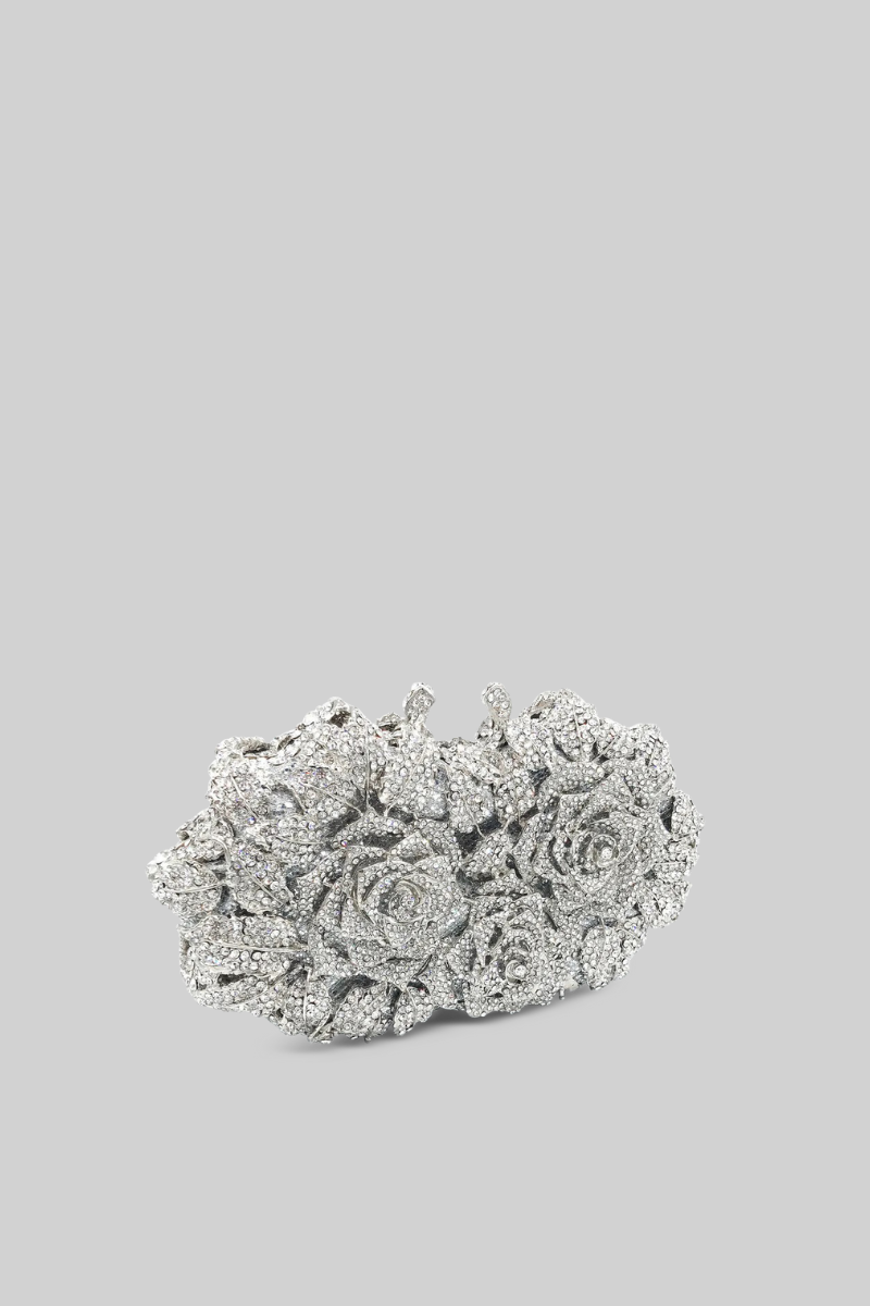 Elegant Silver Crystal Embellished Clutch Bag for Women - Perfect for Evening Parties, Weddings & Special Occasions